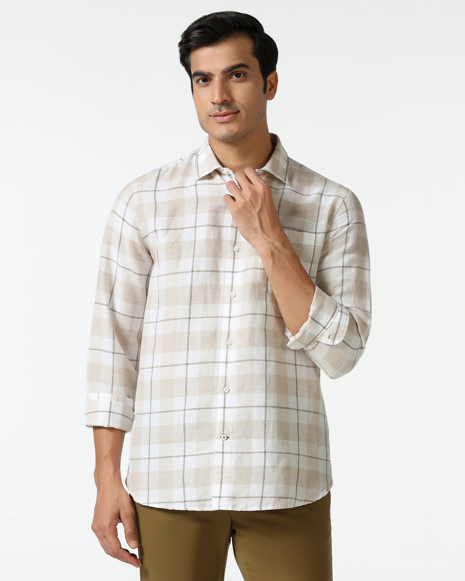White Linen Check Shirt - Merik