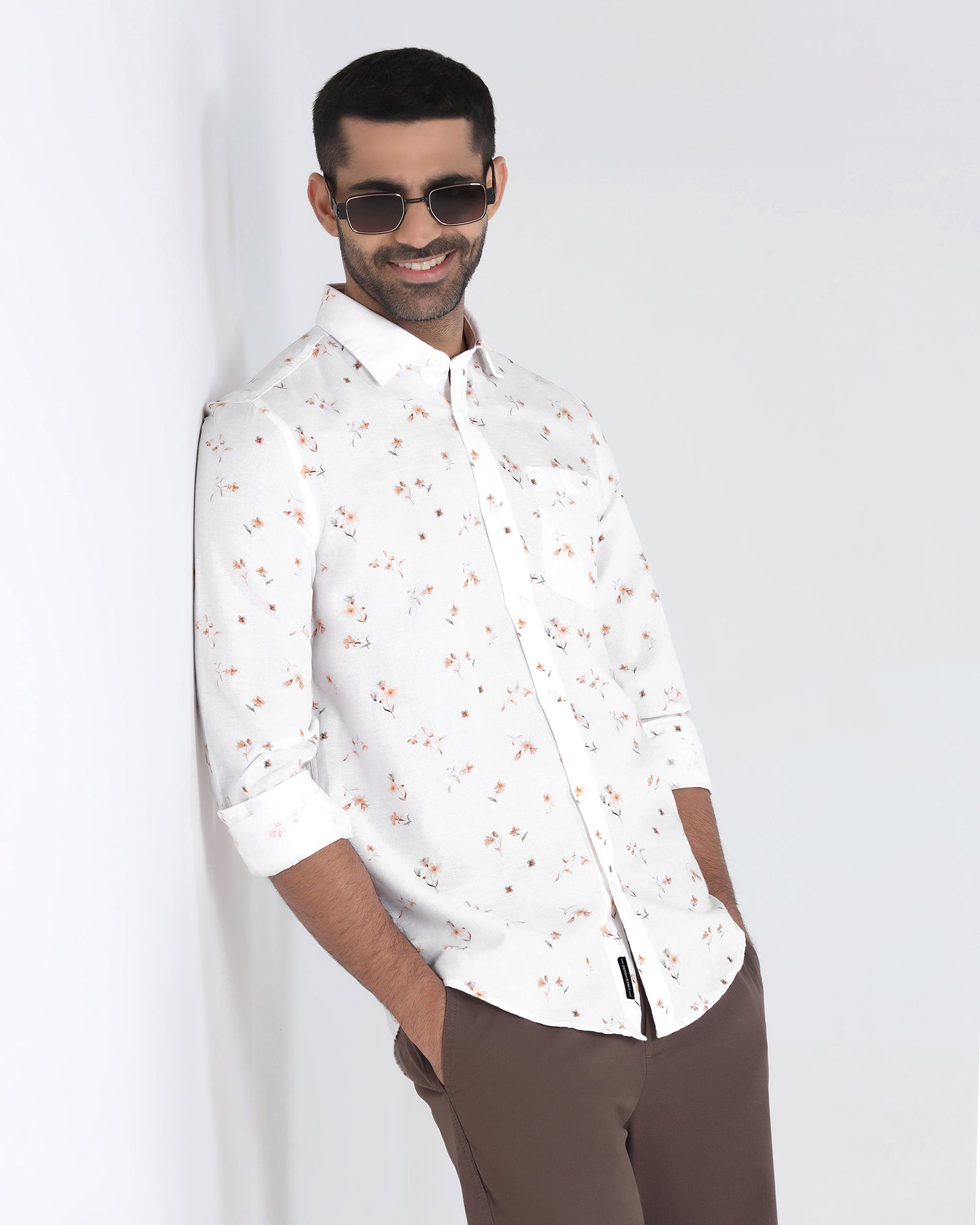 White Linen Printed Shirt - Arigo
