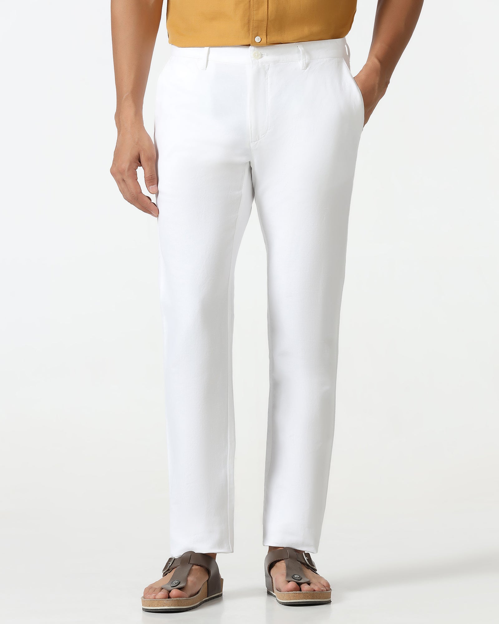 White Linen Solid Khakis - Kinsley