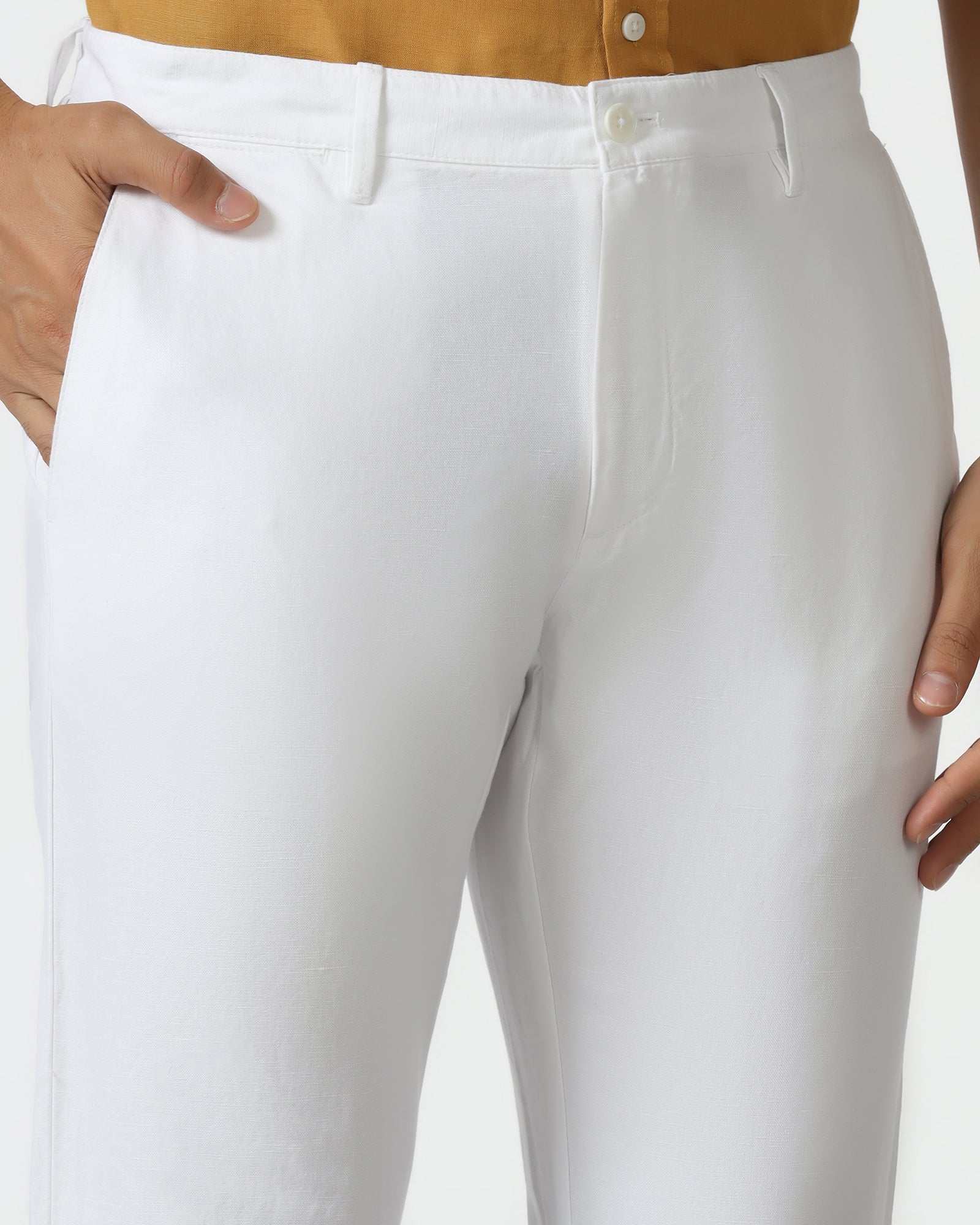 White Linen Solid Khakis - Kinsley