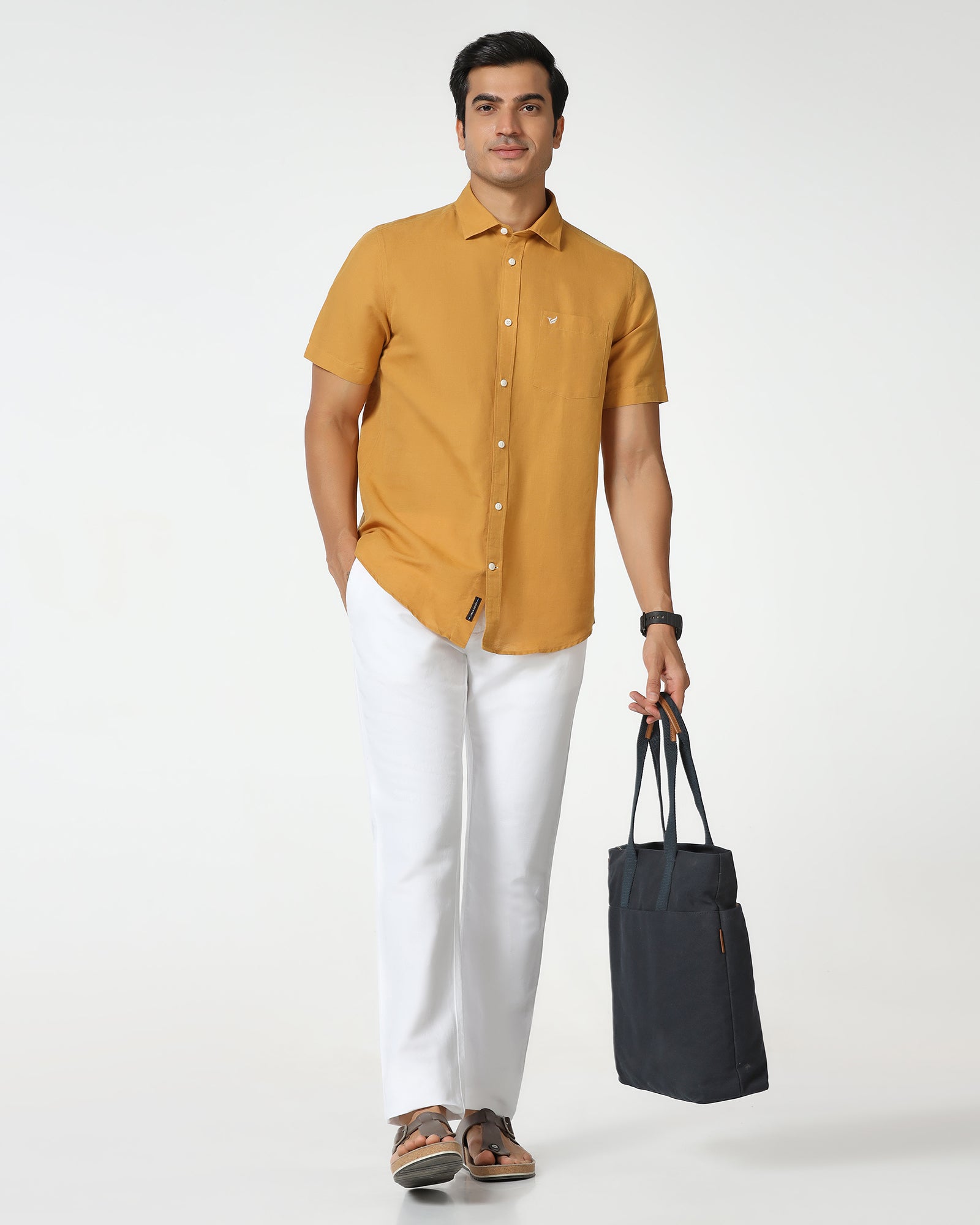 White Linen Solid Khakis - Kinsley