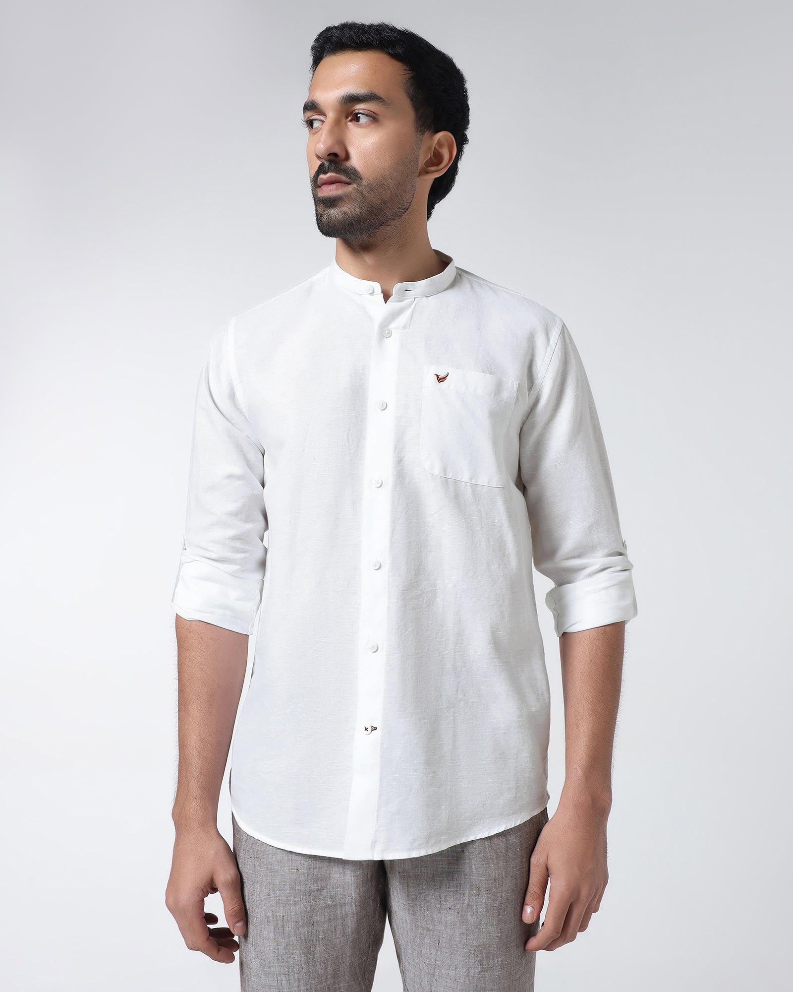 White Linen Solid Shirt - Cleo