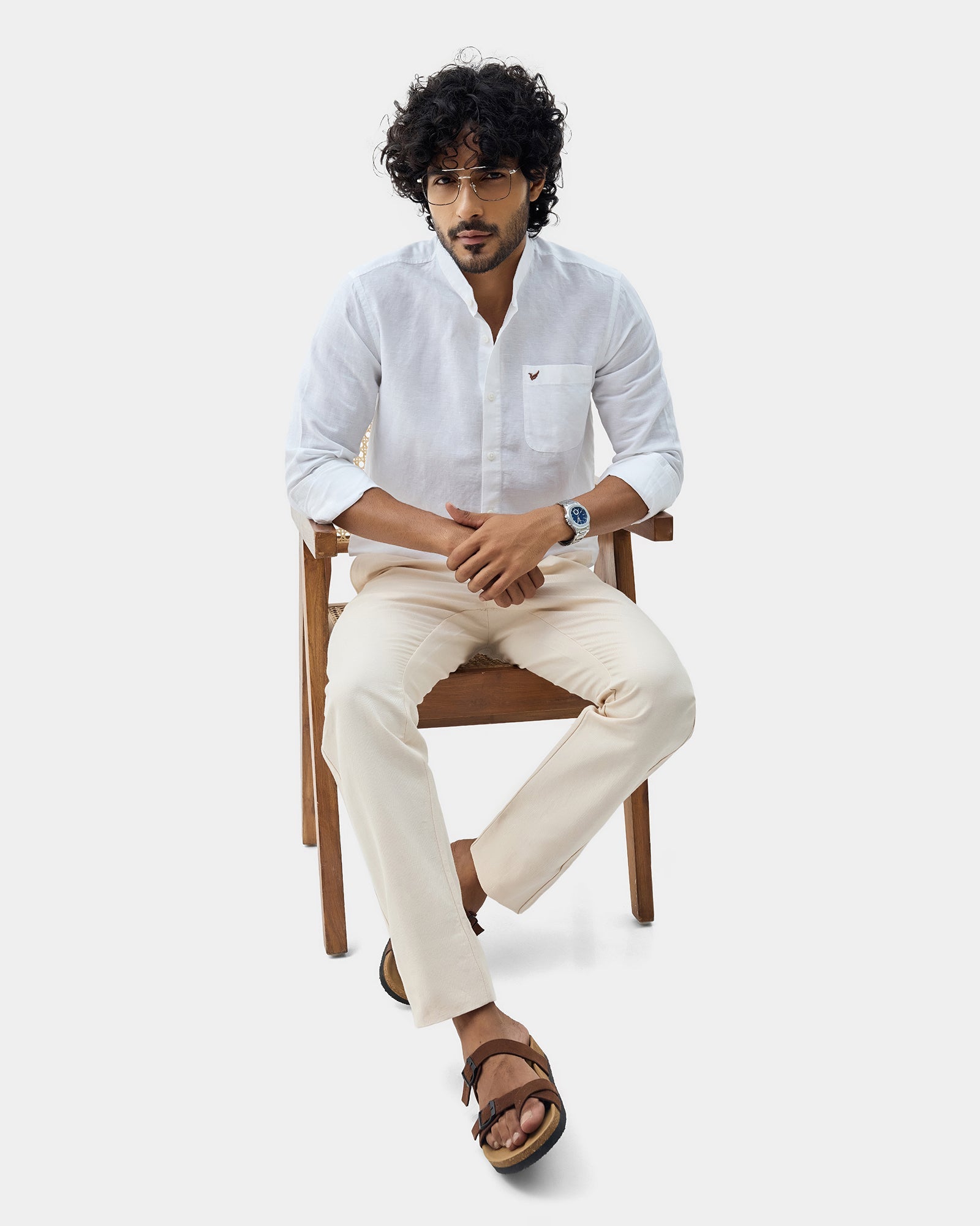 White Linen Solid Shirt - Cleo