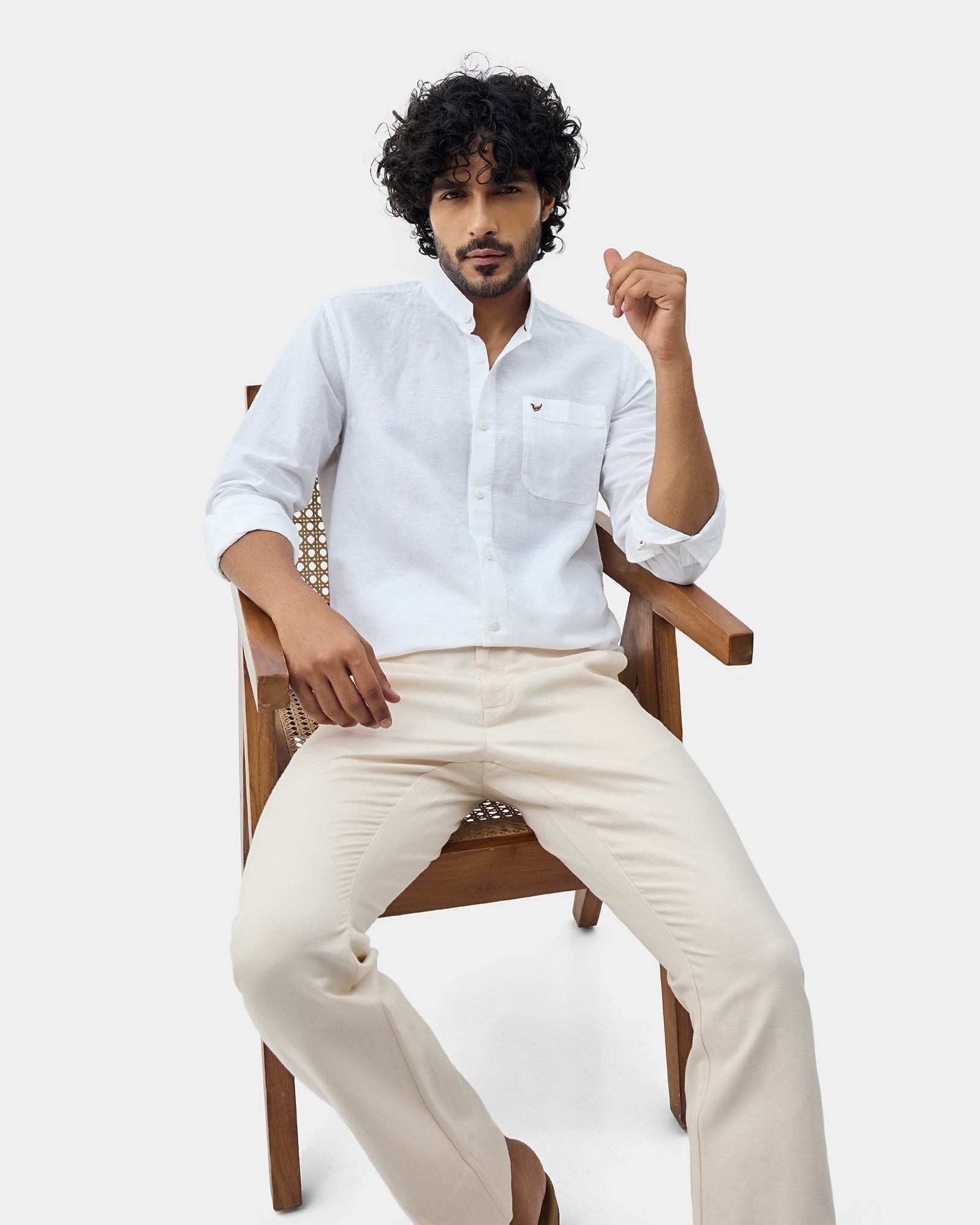 White Linen Solid Shirt - Cleo