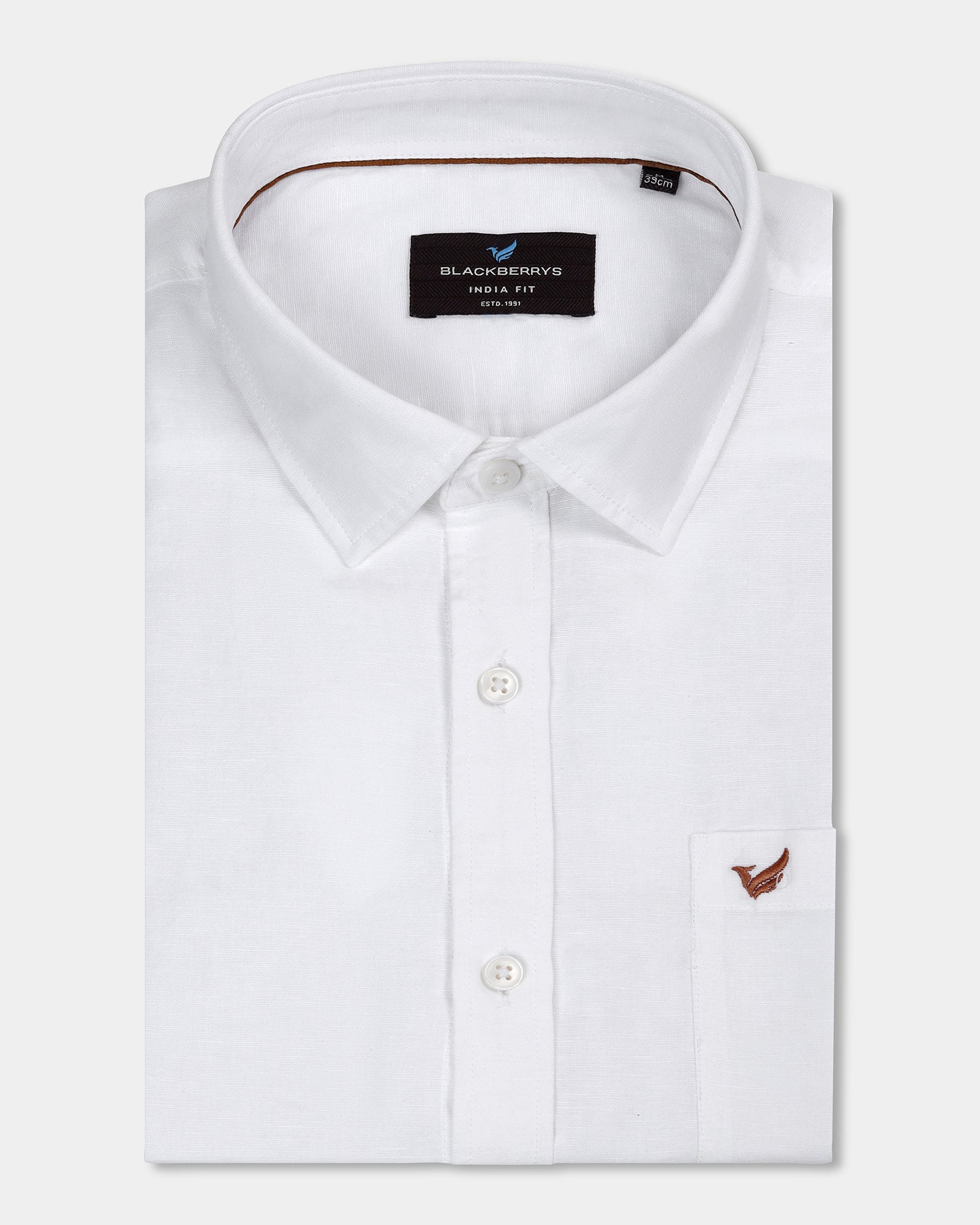 White Half Sleeve Linen Solid Shirt - Cleo