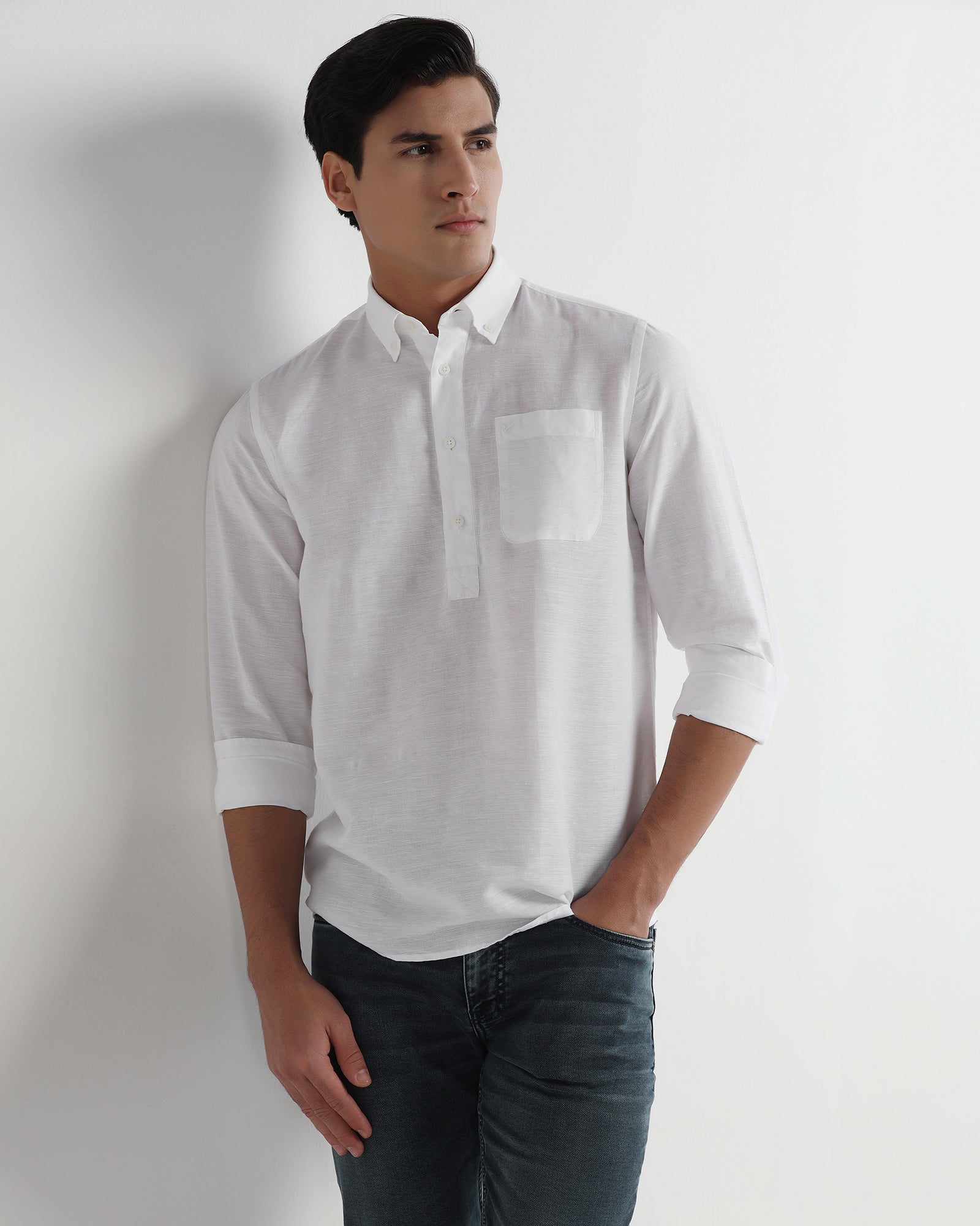 White Linen Solid Shirt - Joster