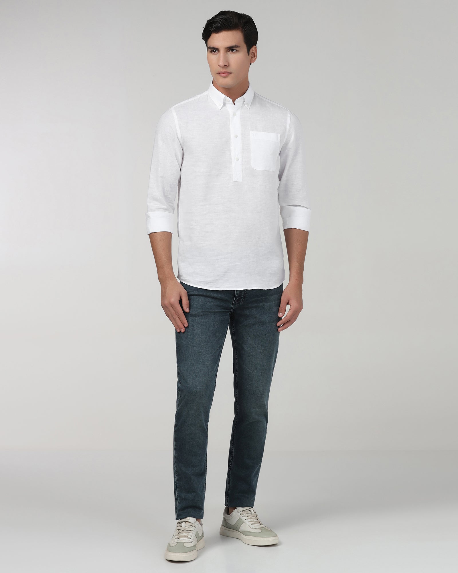 White Linen Solid Shirt - Joster