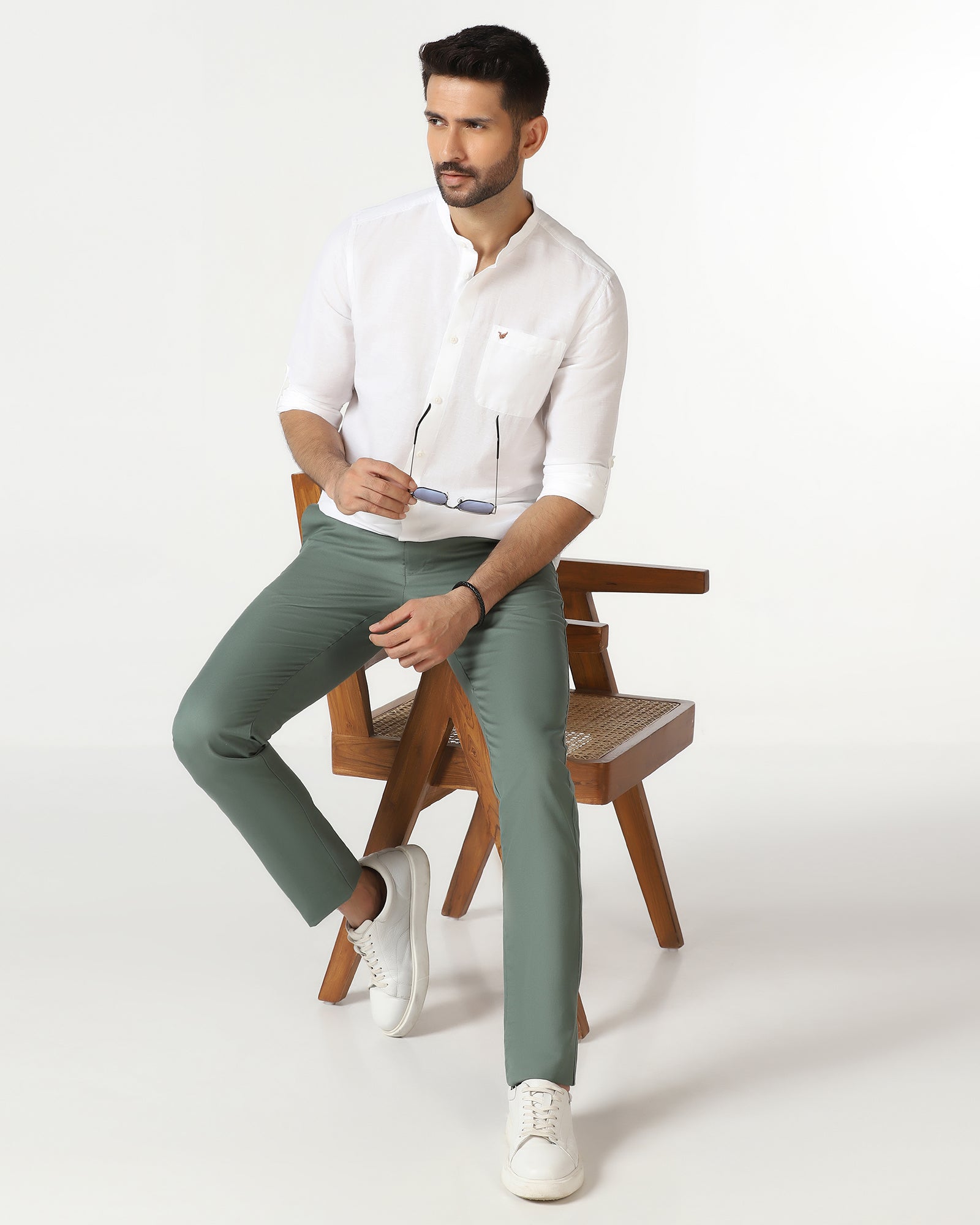 White Linen Solid Shirt - Salmon