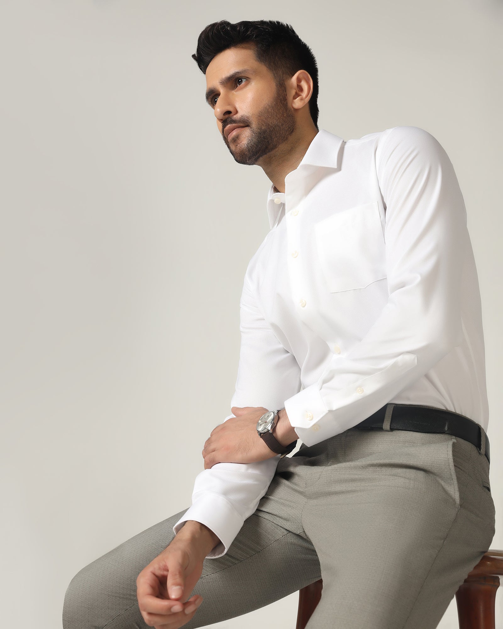 White Non Iron Textured Shirt - P31