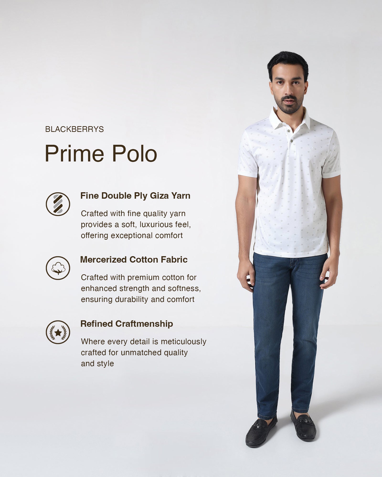 White Printed Polo - Joey