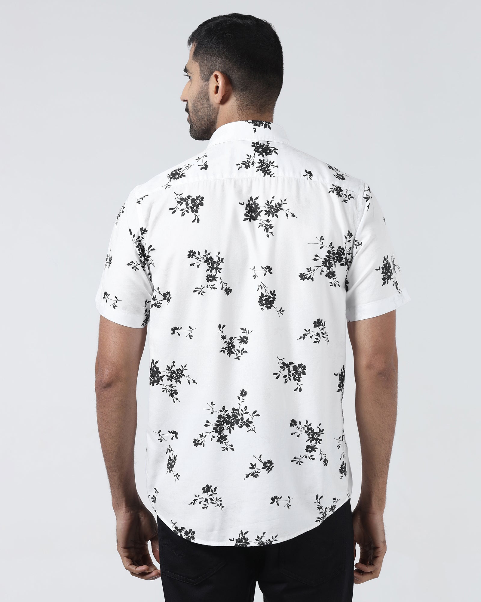 White Half Sleeve Printed Shirt - Hobson