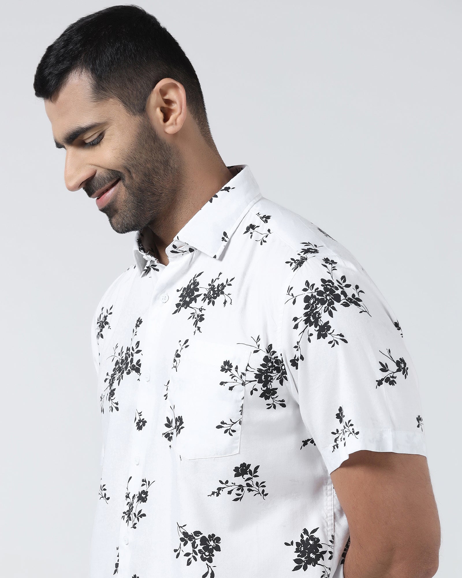 White Half Sleeve Printed Shirt - Hobson