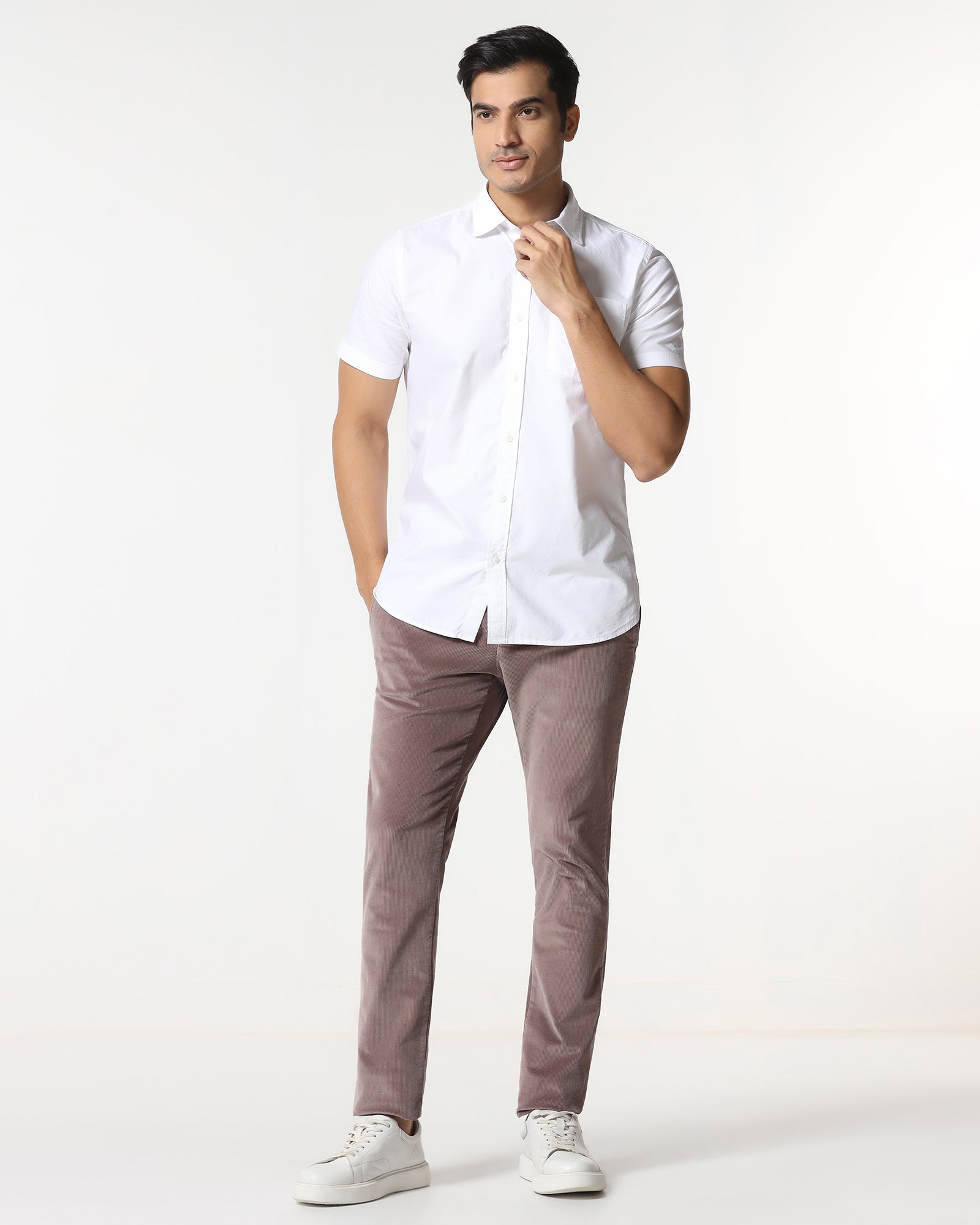 White Half Sleeve Solid Shirt - Trun