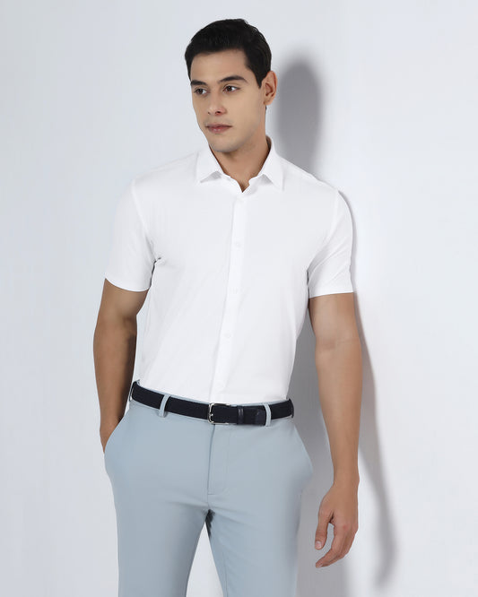 White Half Sleeve TechPro Textured Shirt - Henry