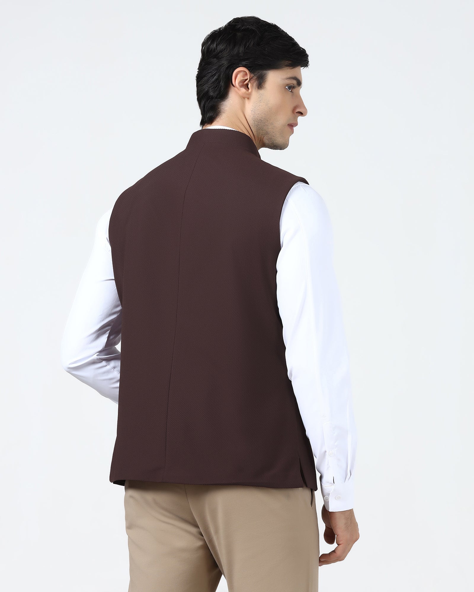 Wine Bandhgala TechPro Textured Waistcoat - Marcelo
