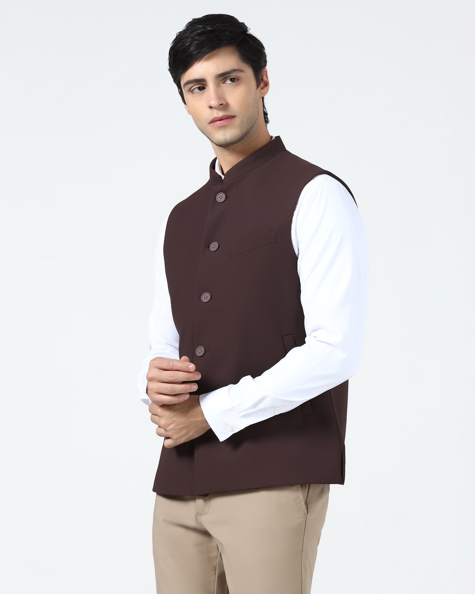 Wine Bandhgala TechPro Textured Waistcoat - Marcelo