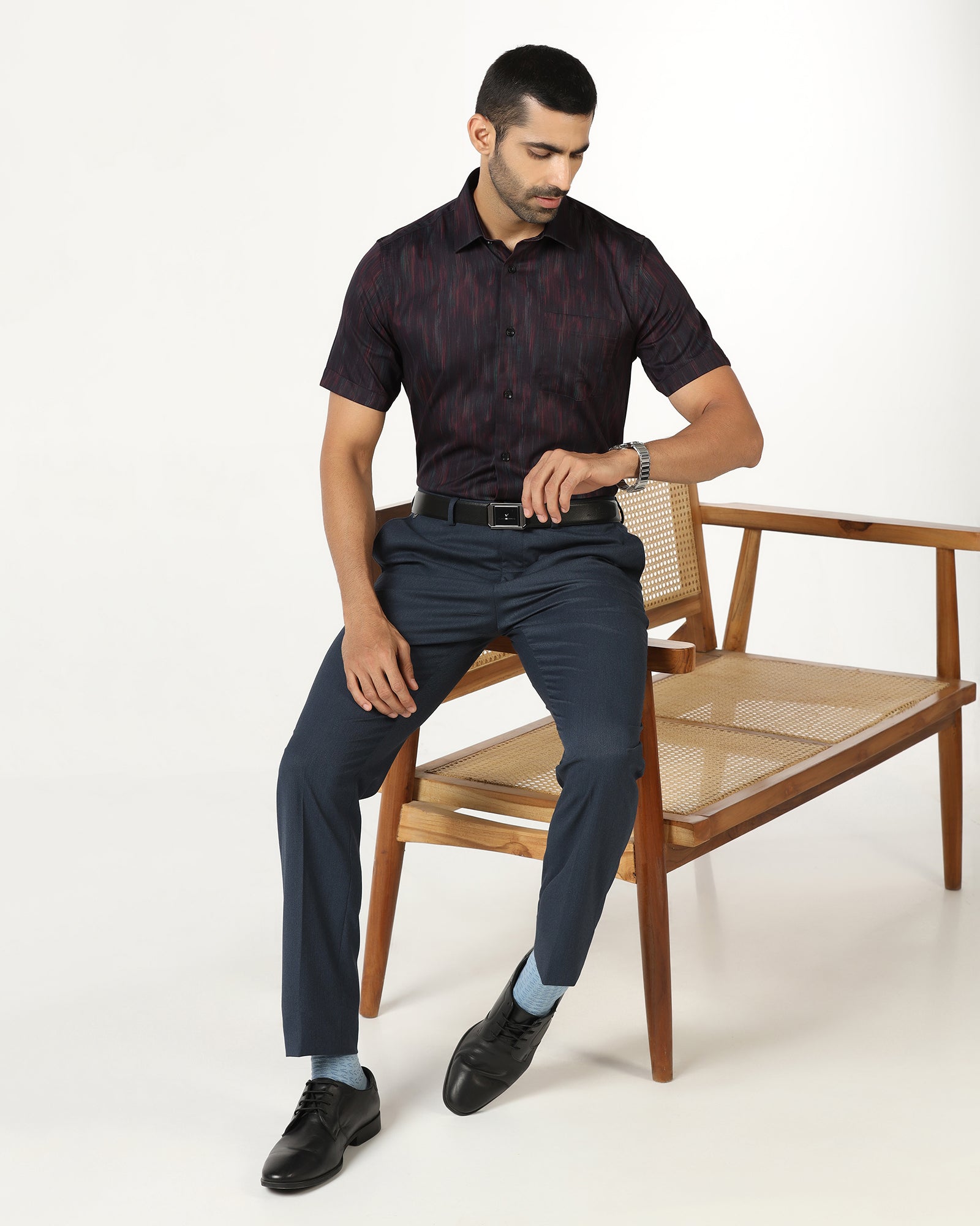 Wine Half Sleeve Printed Shirt - Siena