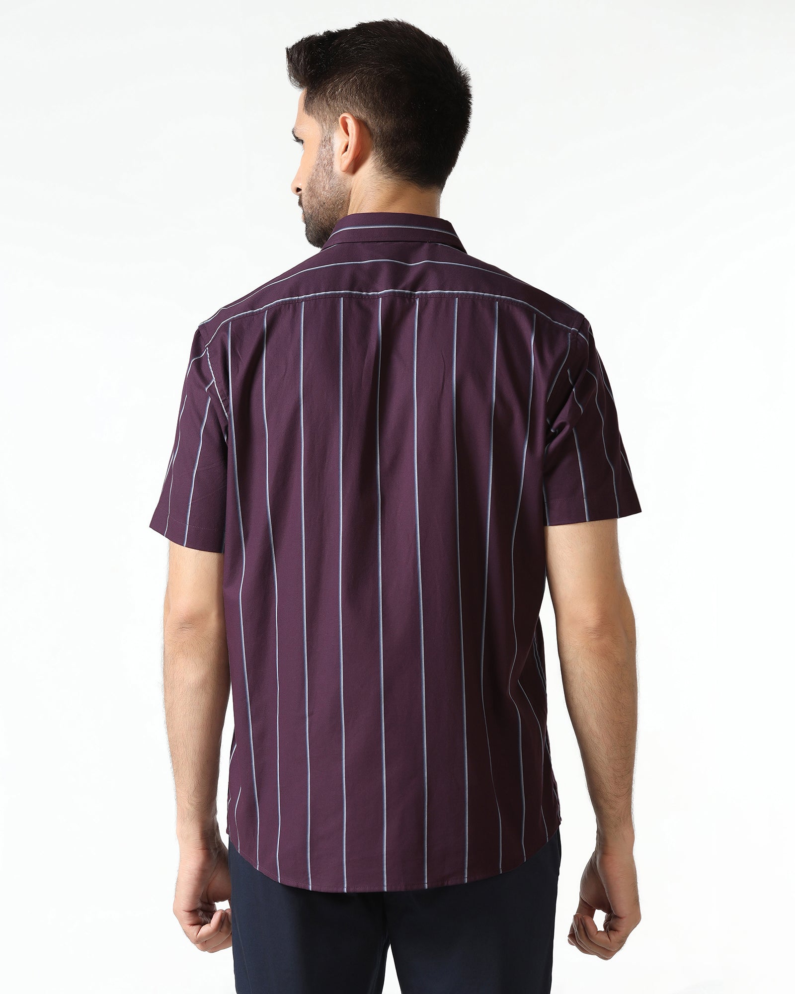 Wine Half Sleeve Stripe Shirt - Huon