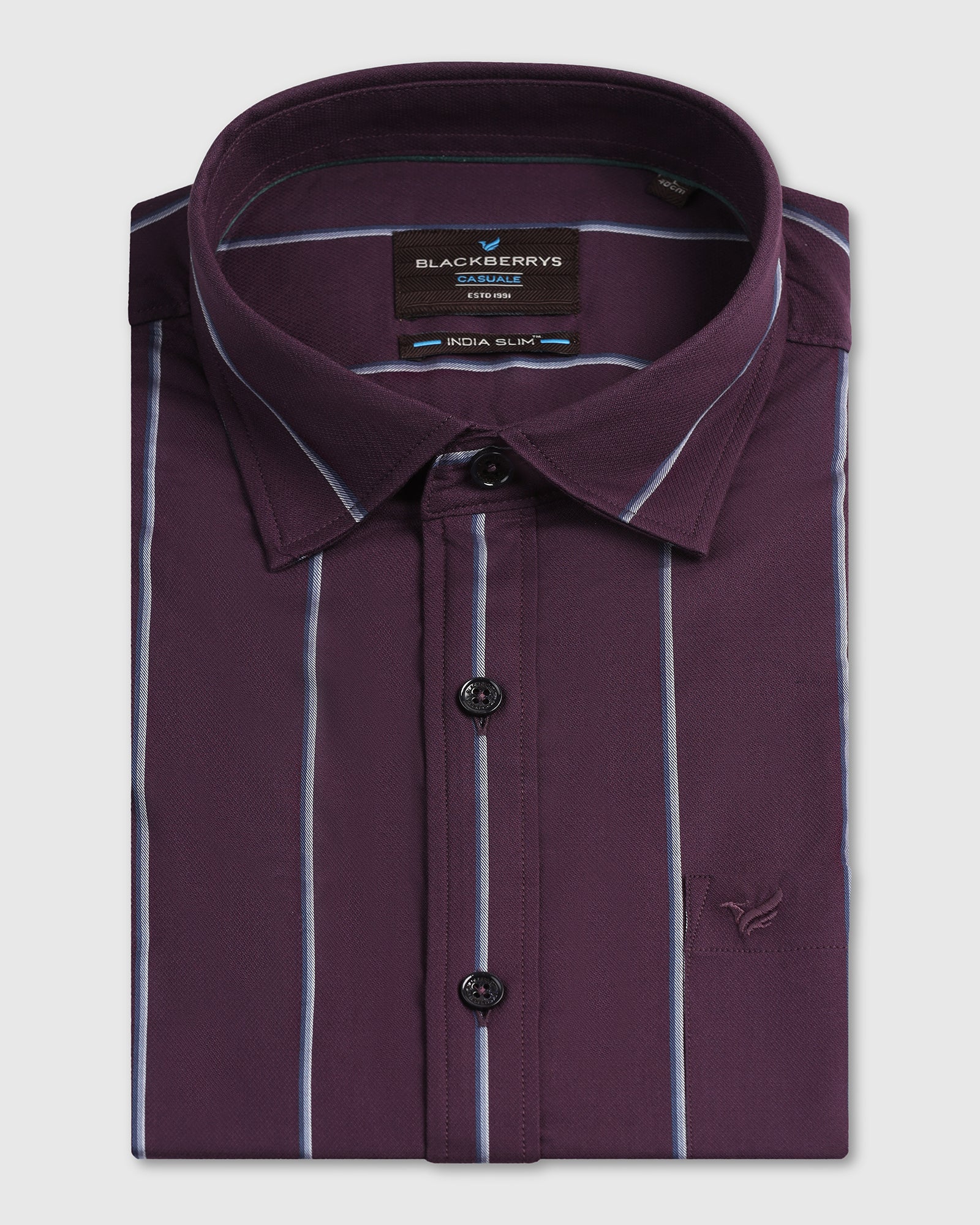 Wine Half Sleeve Stripe Shirt - Huon