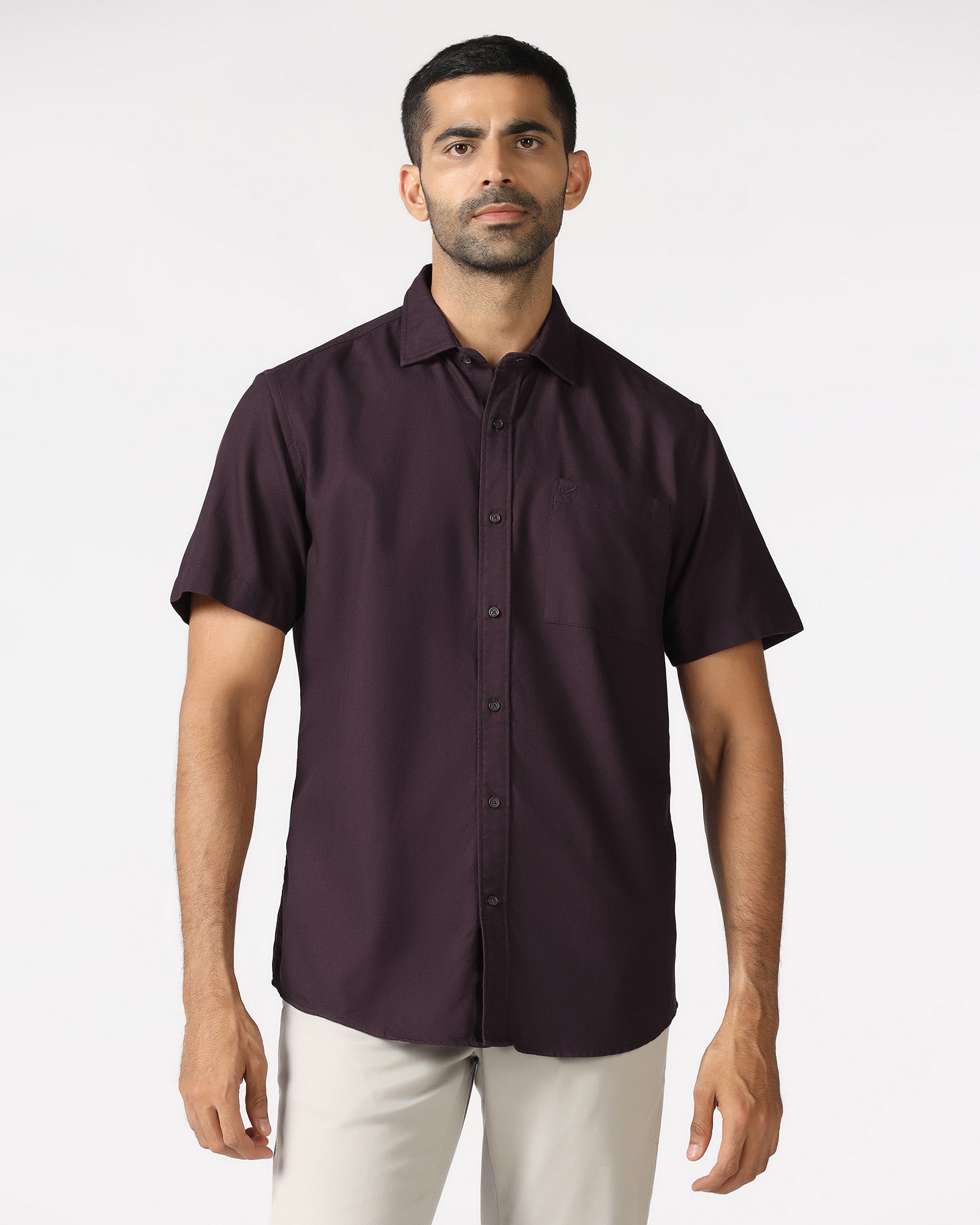 Wine Half Sleeve Textured Shirt - Caty