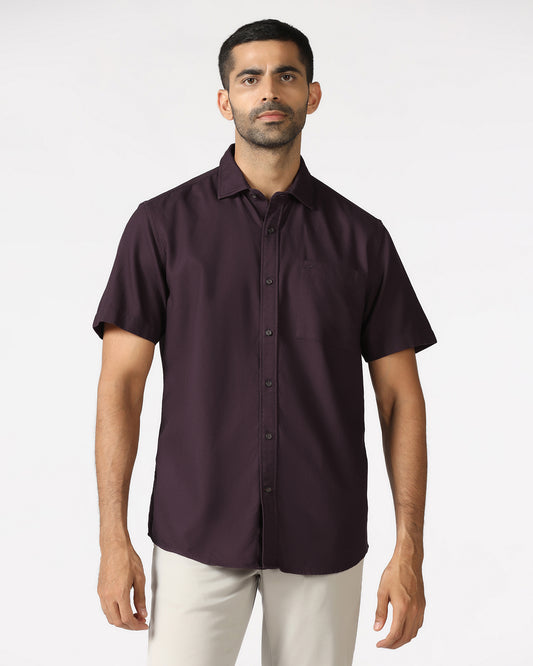 Wine Half Sleeve Textured Shirt - Caty