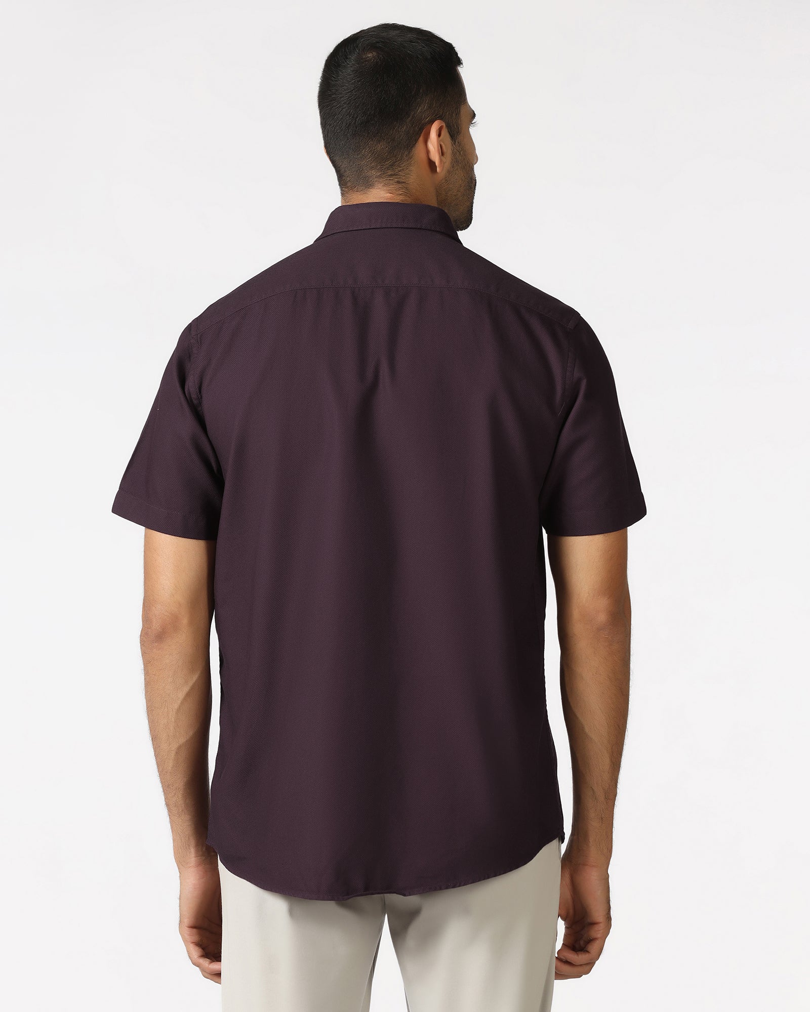 Wine Half Sleeve Textured Shirt - Caty