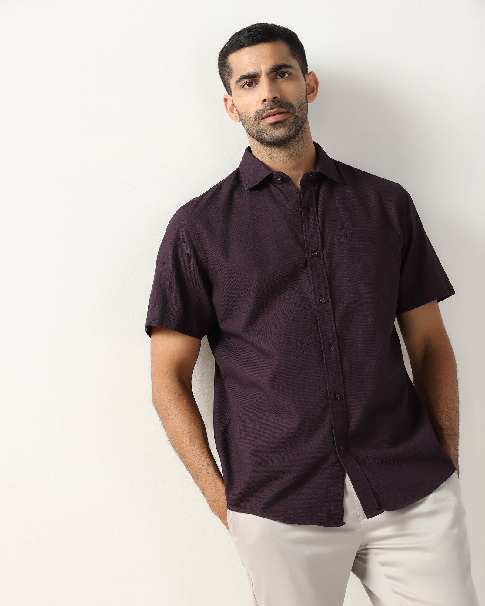 Wine Half Sleeve Textured Shirt - Caty