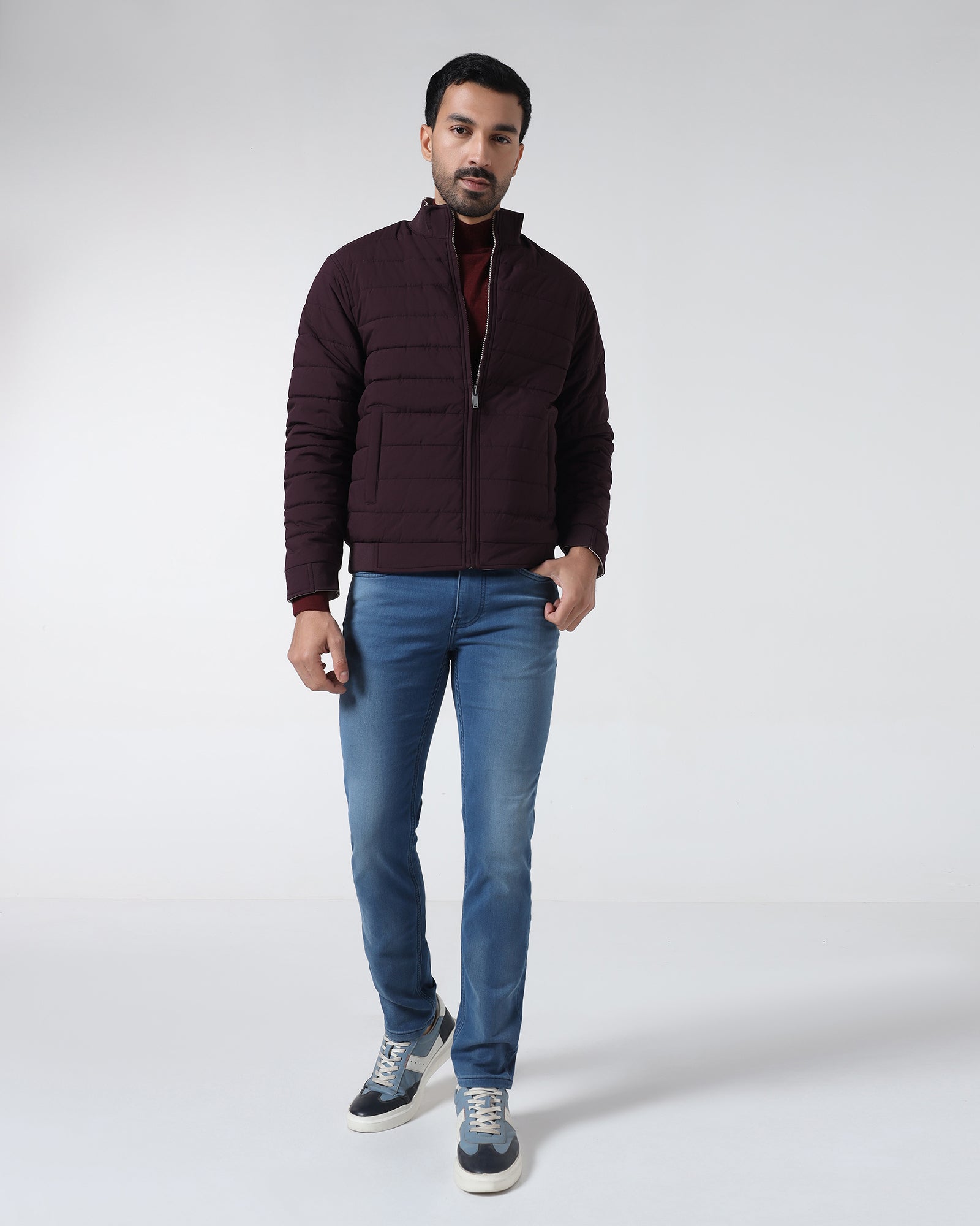 Wine Reversible Solid Zipper Jacket - Fietro