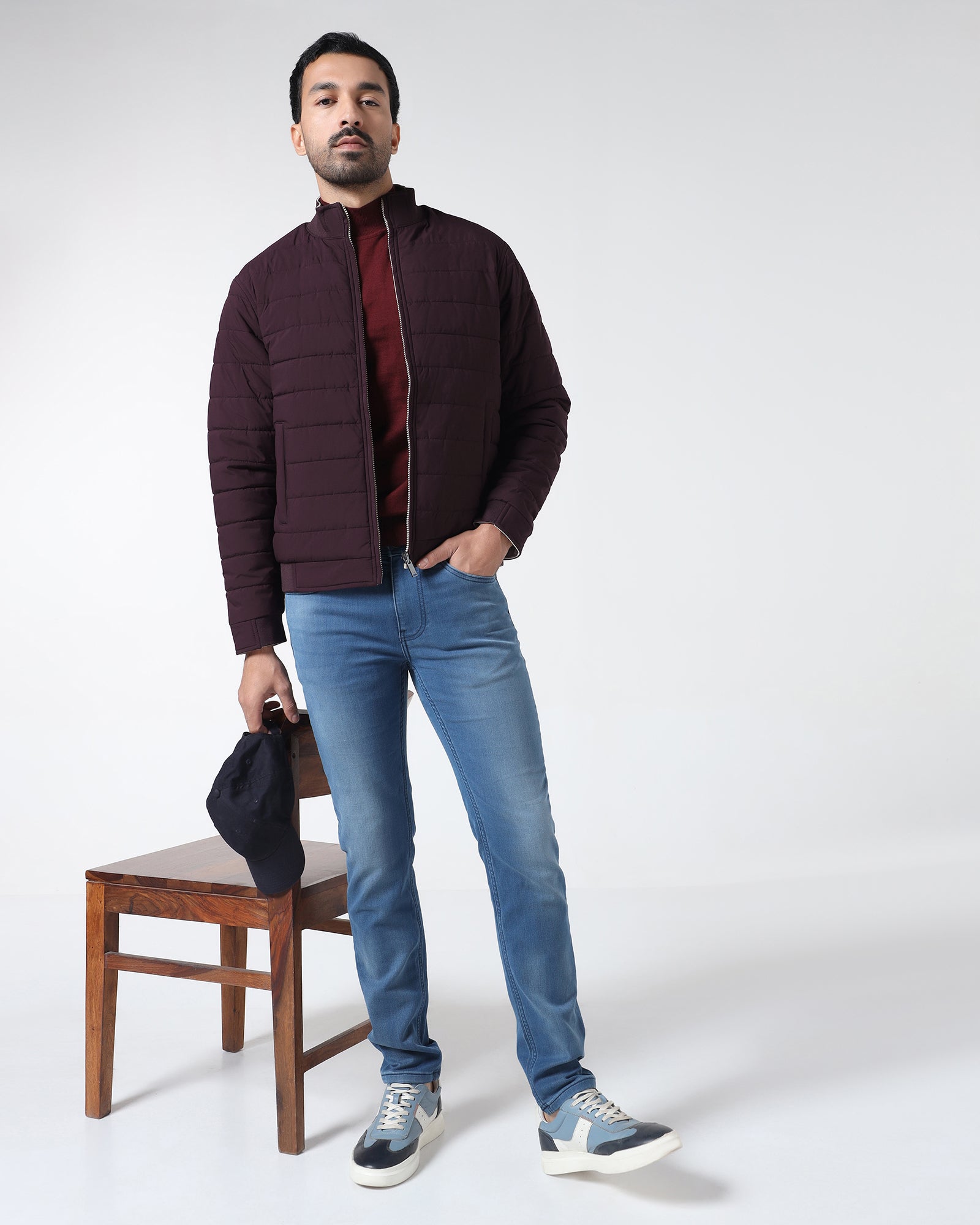 Wine Reversible Solid Zipper Jacket - Fietro