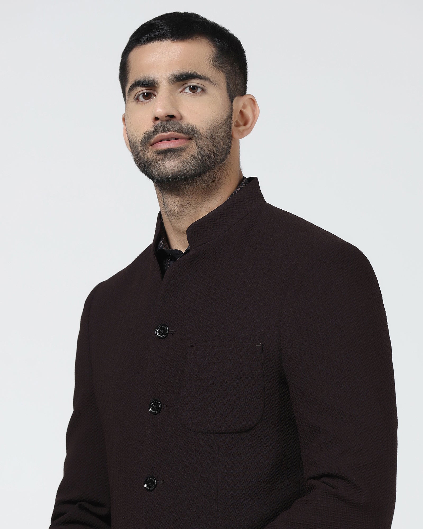 Wine Textured Bandhgala - Theo