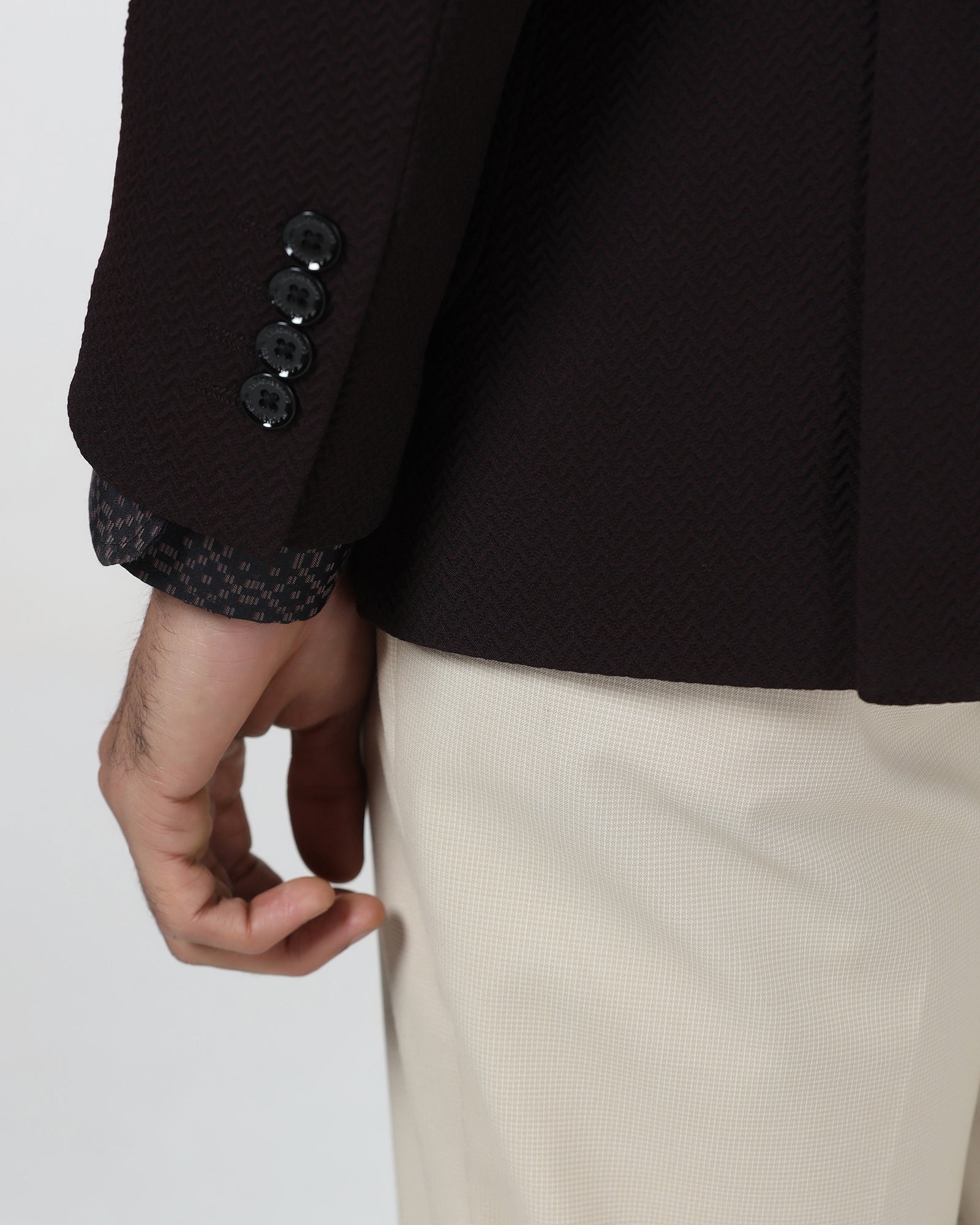 Wine Textured Bandhgala - Theo