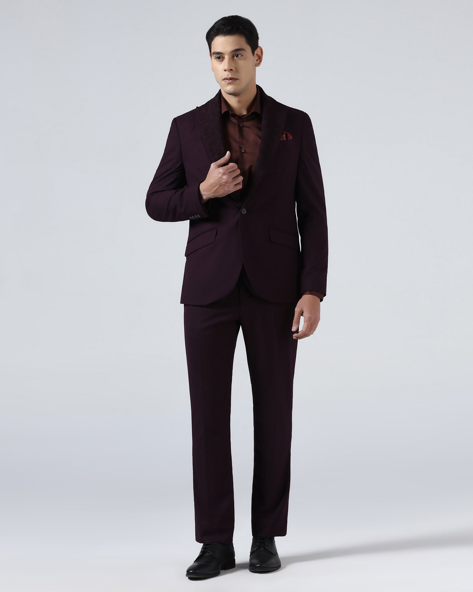 Wine Three Piece Solid Suit - Kerb