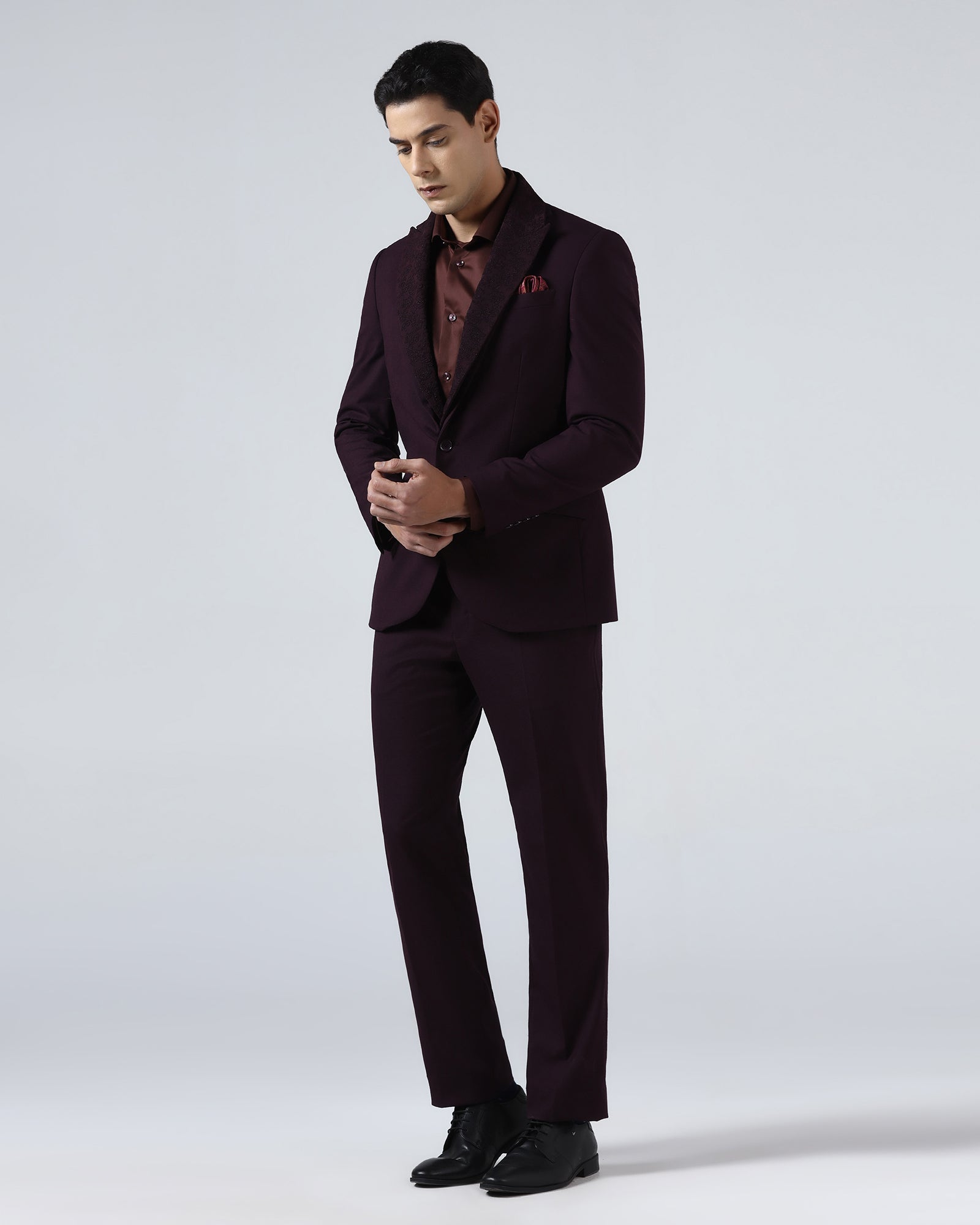 Wine Three Piece Solid Suit - Kerb