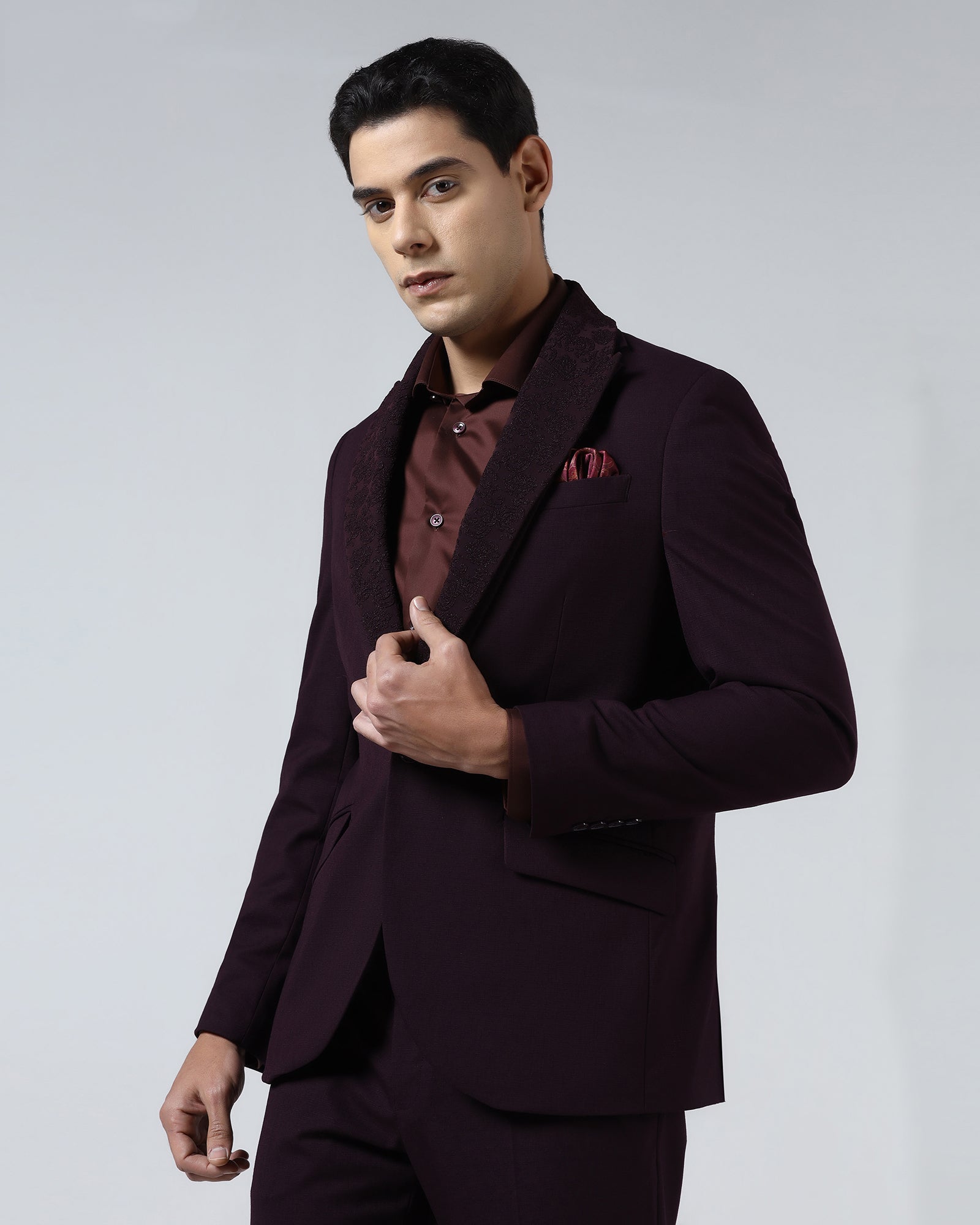 Wine Three Piece Solid Suit - Kerb