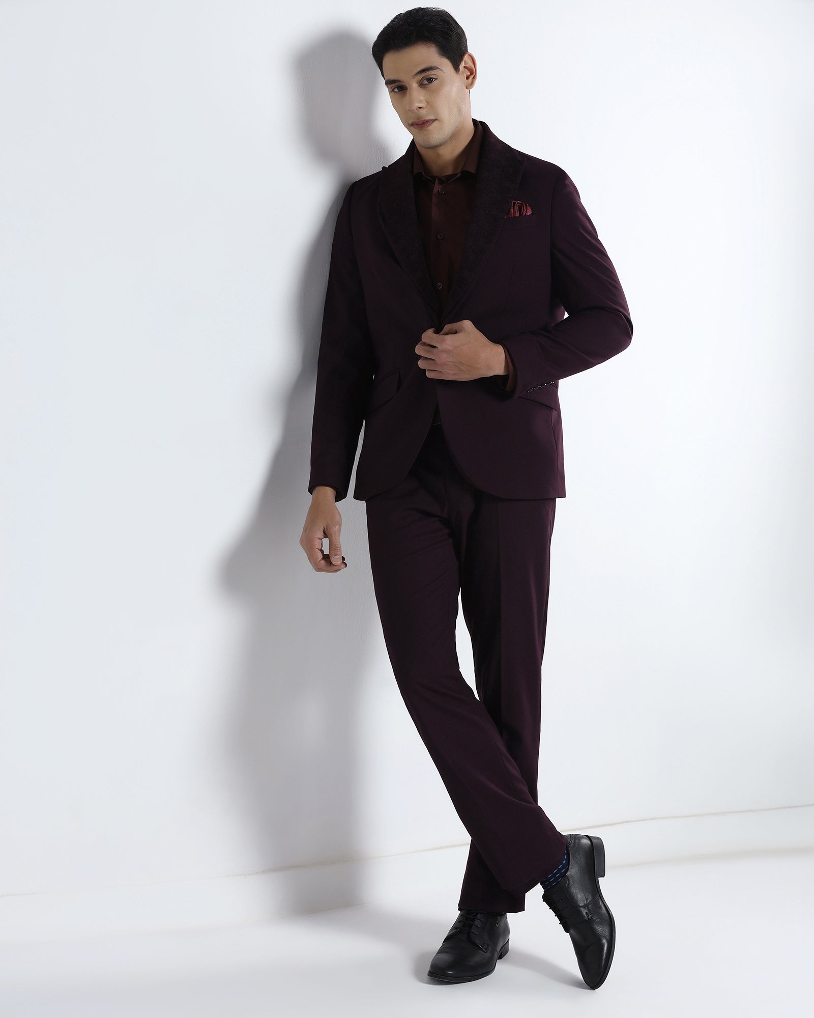 Wine Three Piece Solid Suit - Kerb