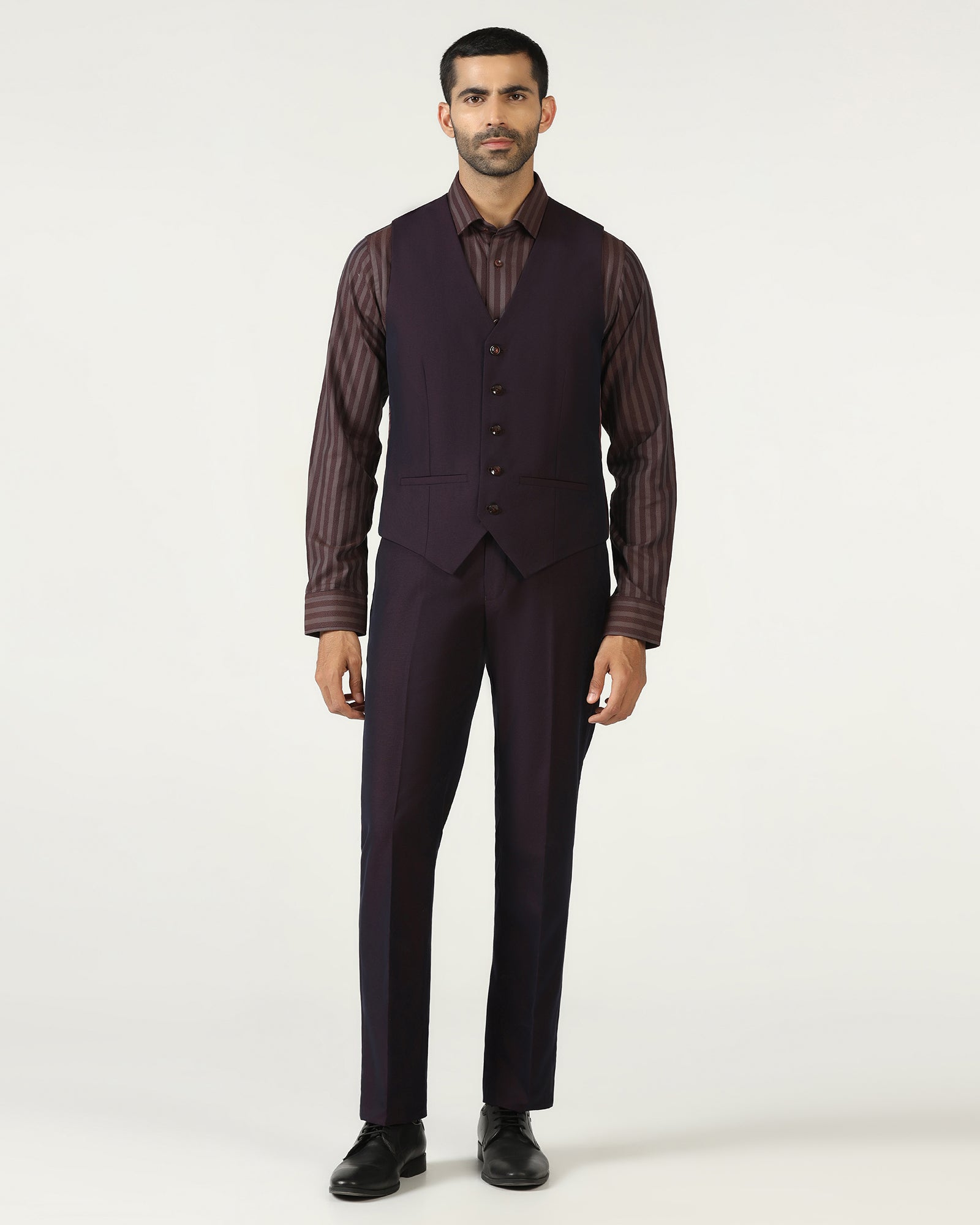 Wine Three Piece Textured Suit - Jiver