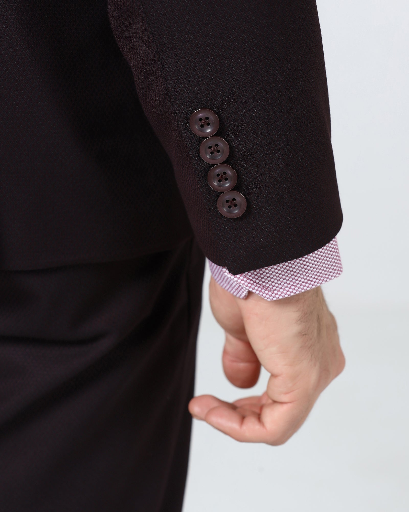 Wine Three Piece Textured Suit - Terrazo