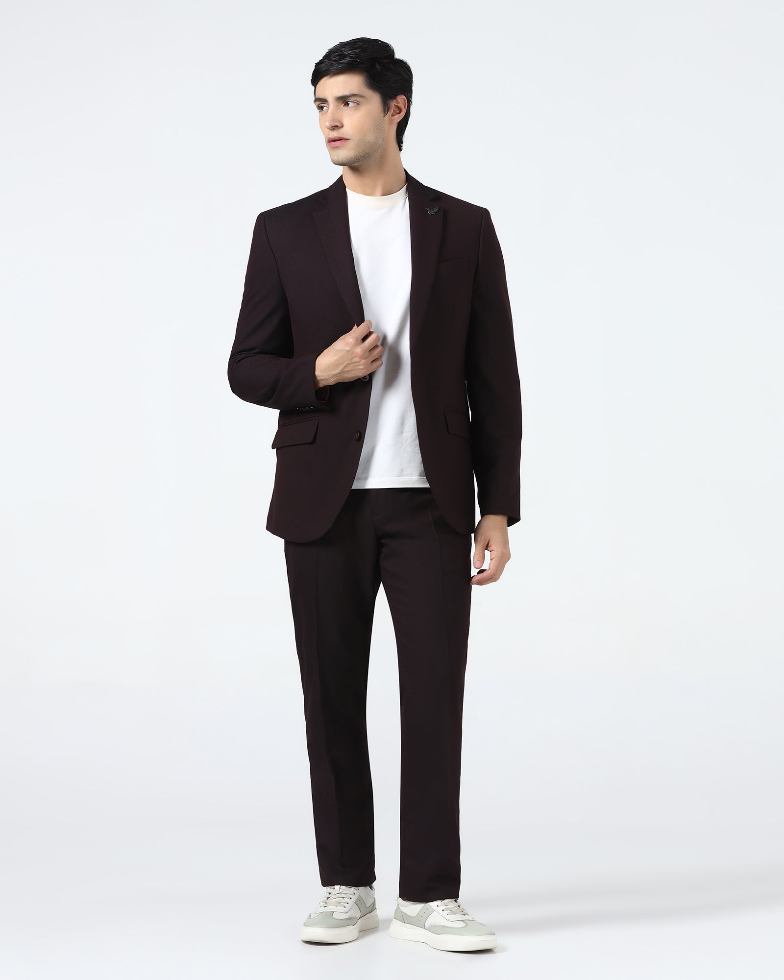 Wine Three Piece Textured Suit - Terrazo