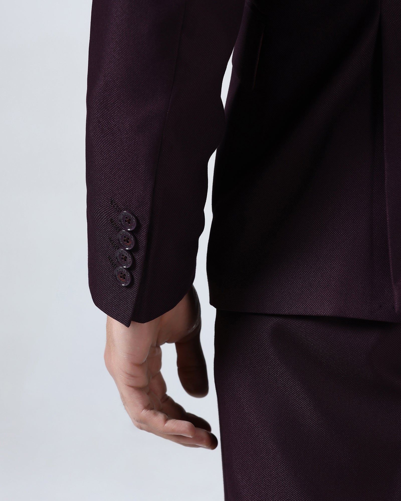 Wine Three Piece Textured Suit - Venmo