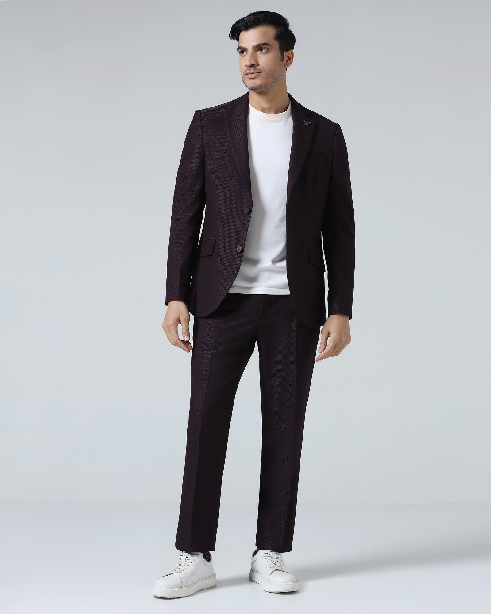 Wine Three Piece Textured Suit - Zeny