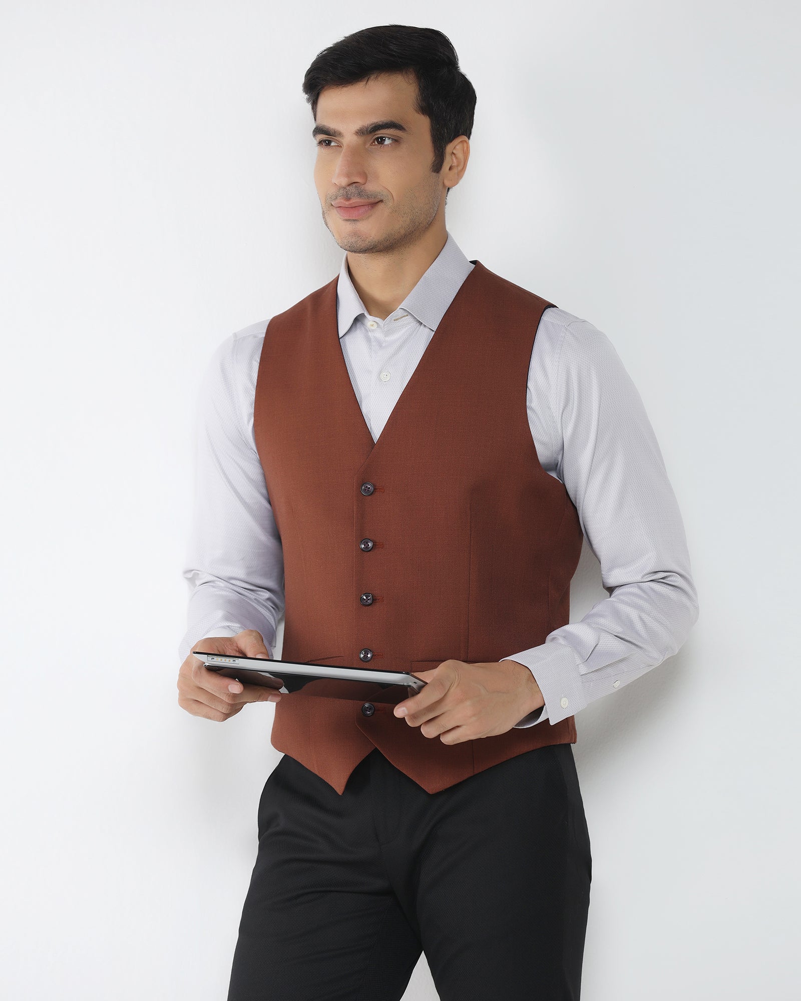 Wine V-Neck Solid Waistcoat - Oslo