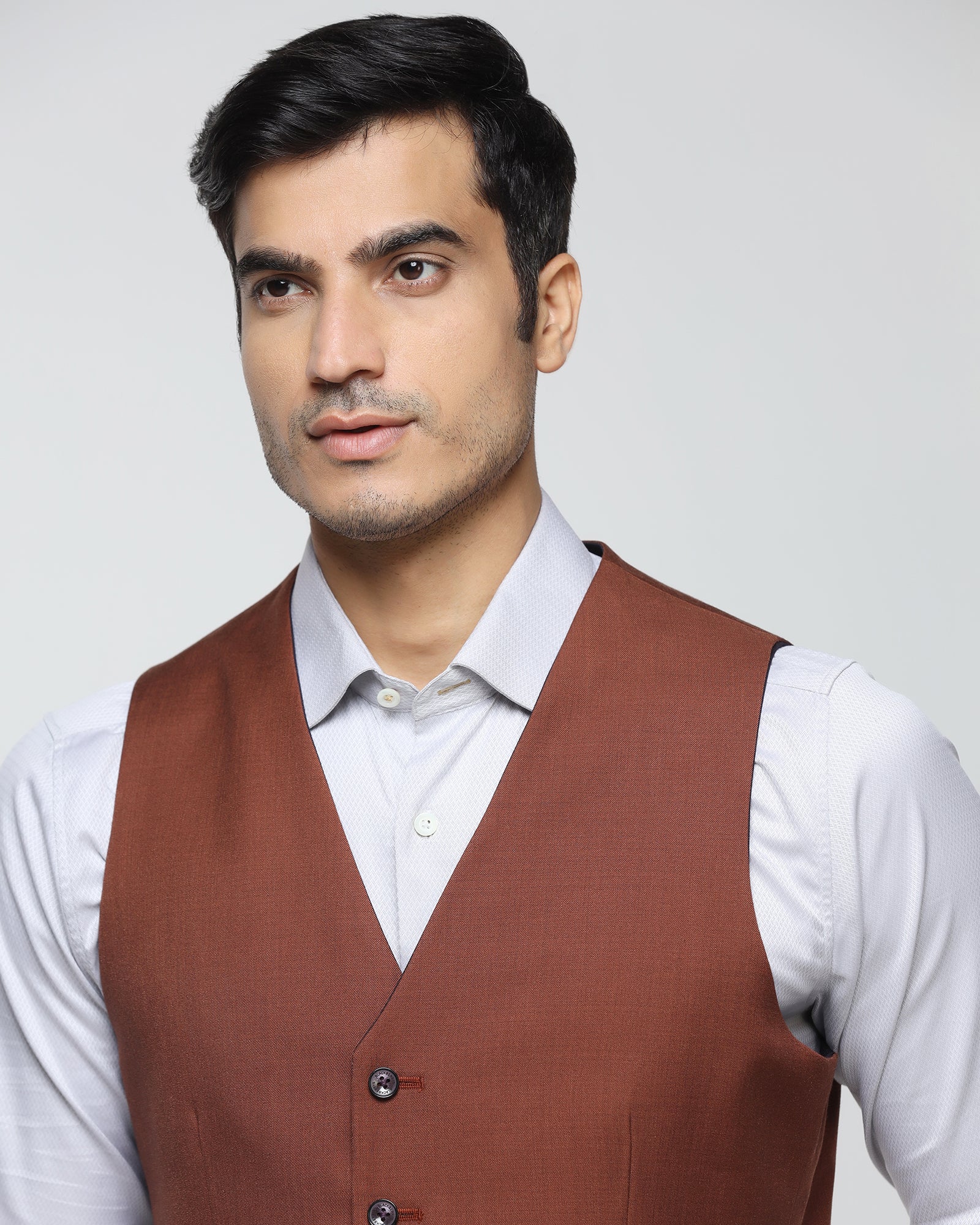Wine V-Neck Solid Waistcoat - Oslo