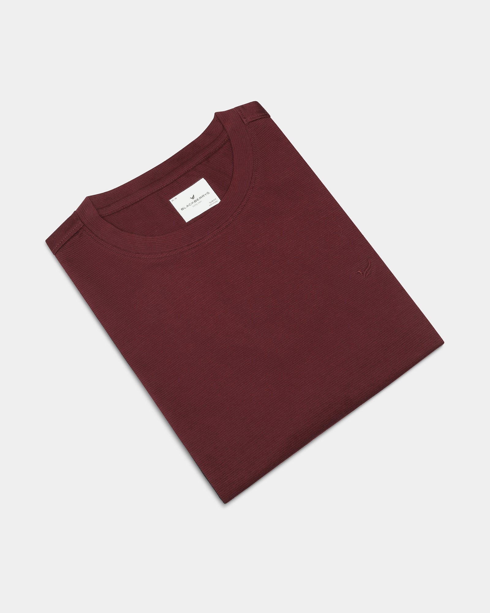 Winery Red Crew Neck Textured T-Shirt - Yamazaki