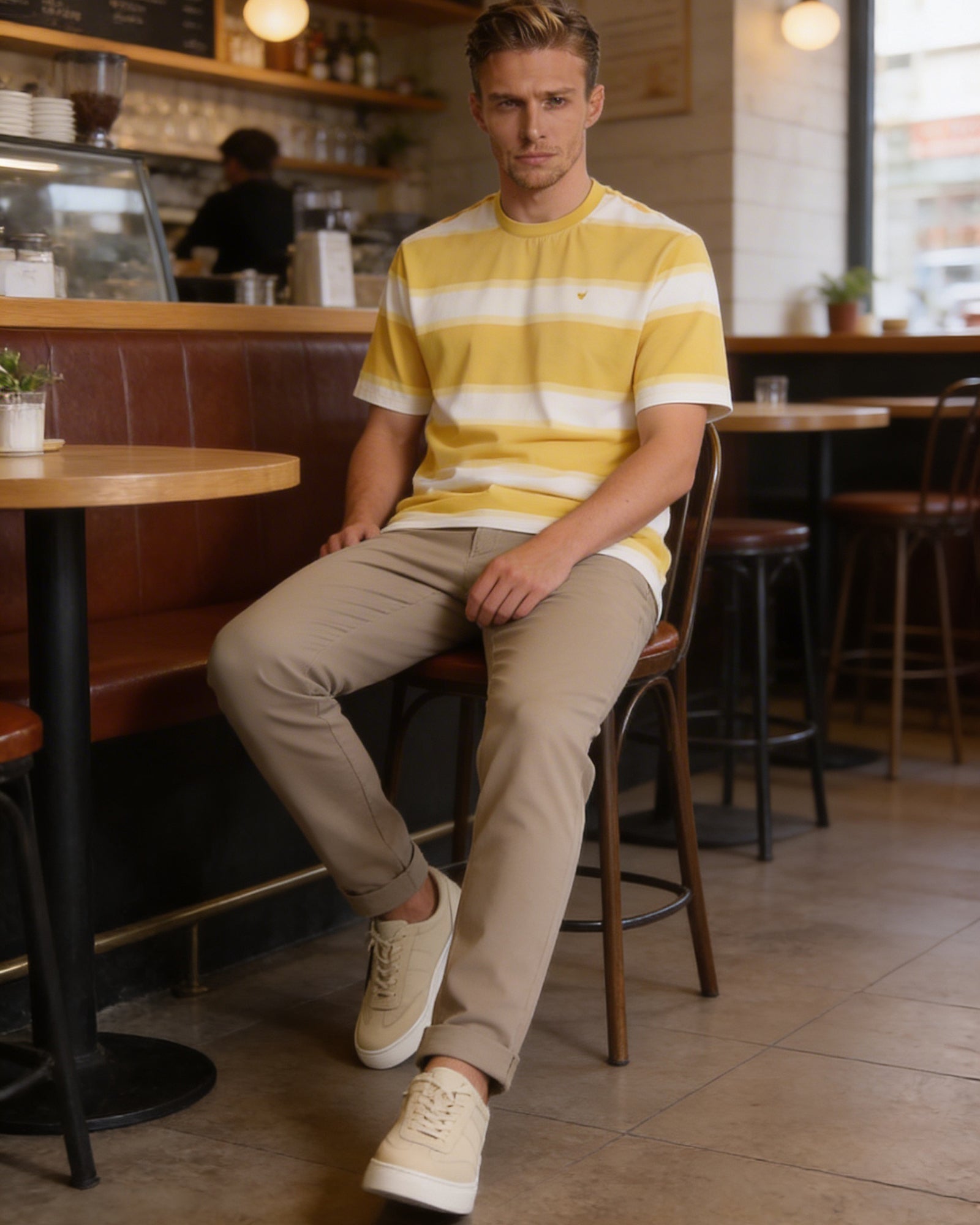 Yellow Crew Neck Stripe T-Shirt - Morris