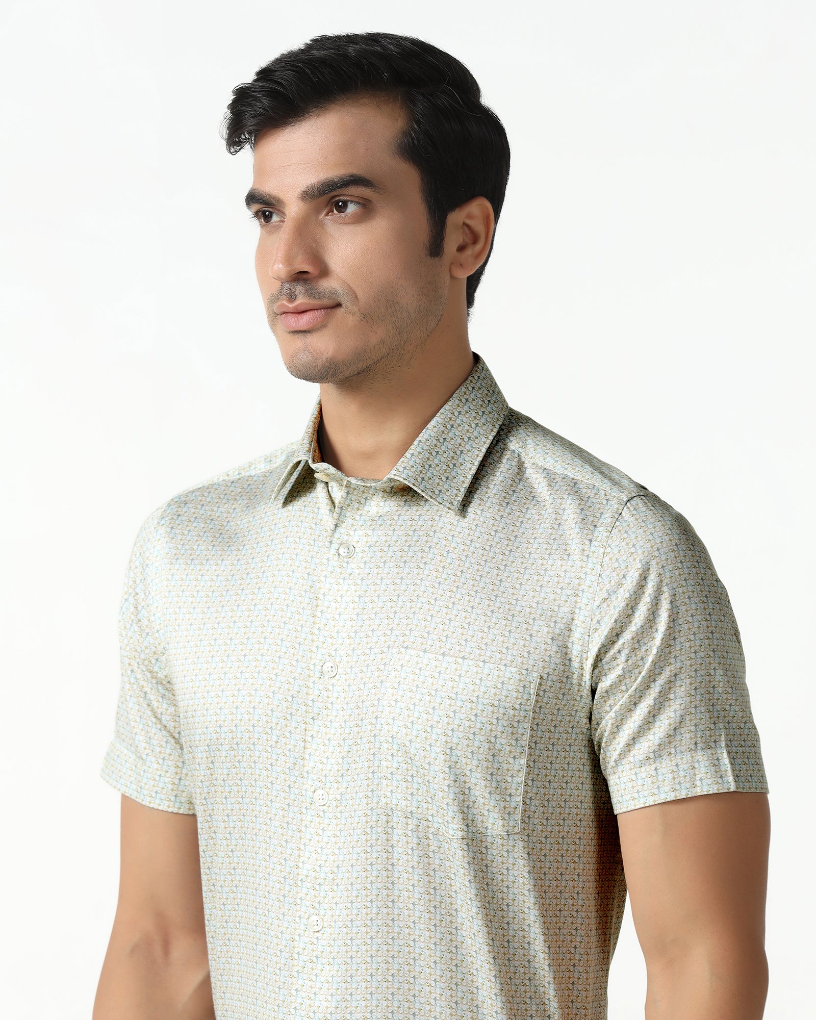 Yellow Half Sleeve Printed Shirt - Nicole