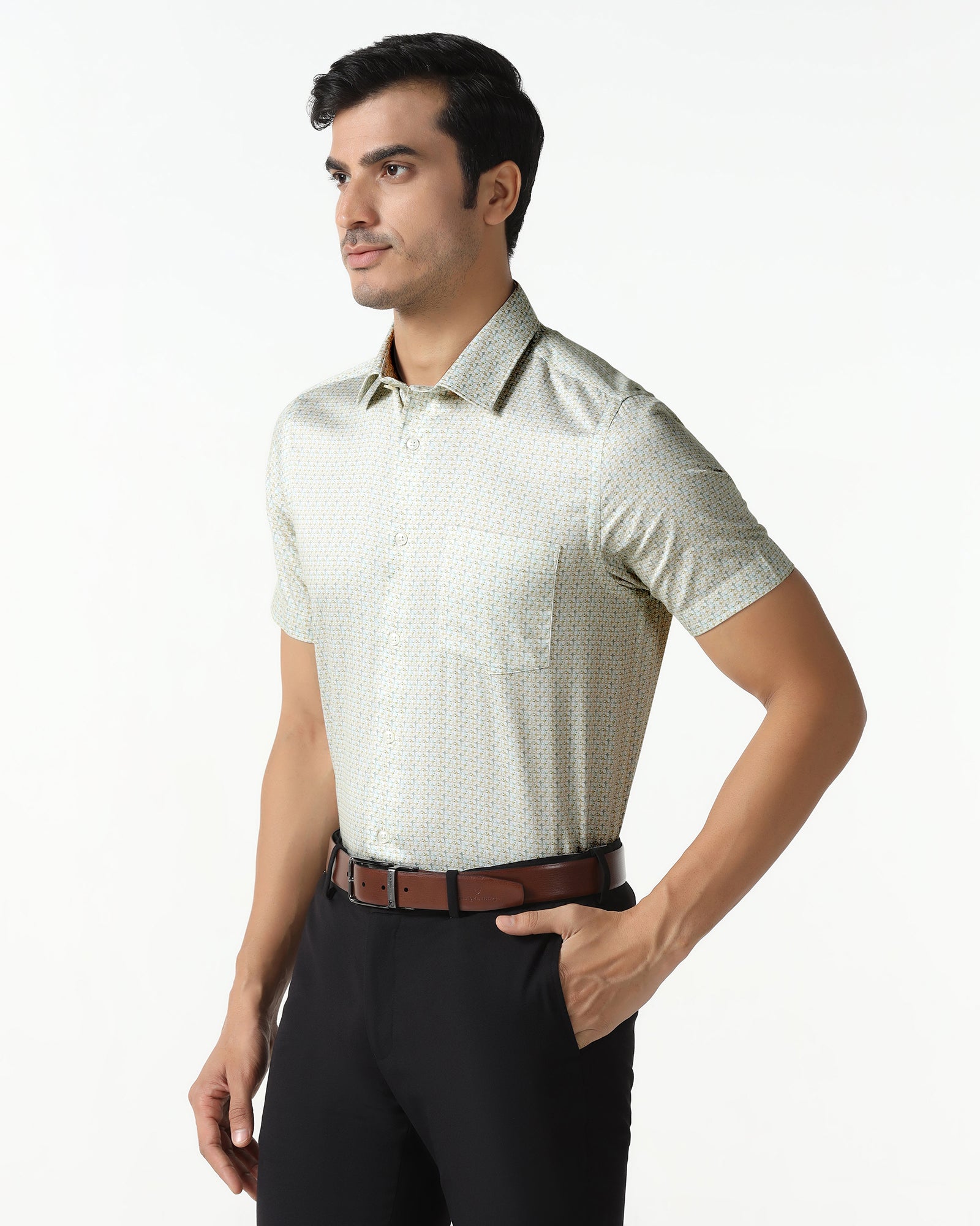 Yellow Half Sleeve Printed Shirt - Nicole