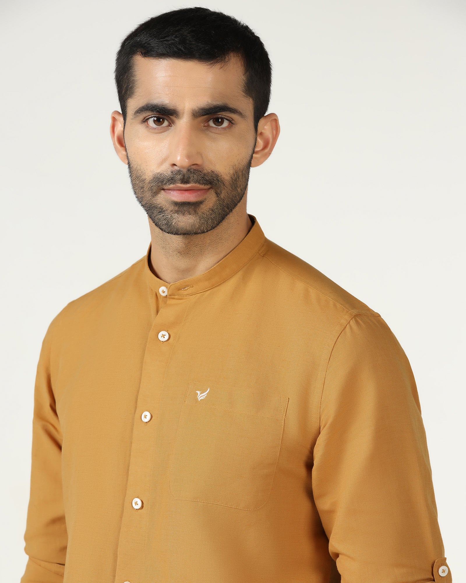 Yellow Linen Solid Shirt - Salmon