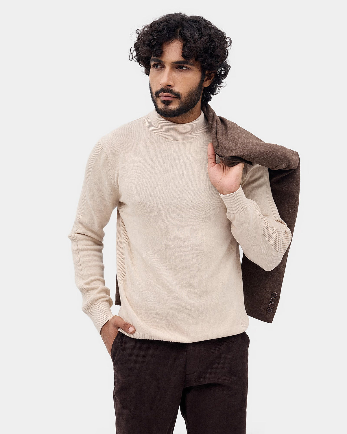 Almond Beige Solid Sweater - Poppy