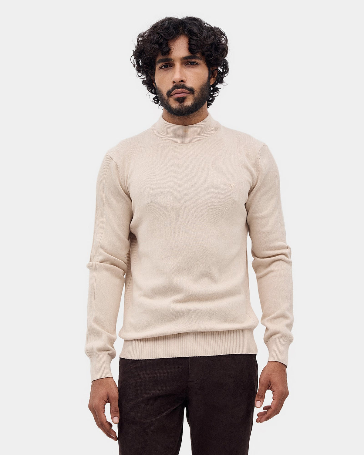 Almond Beige Solid Sweater - Poppy