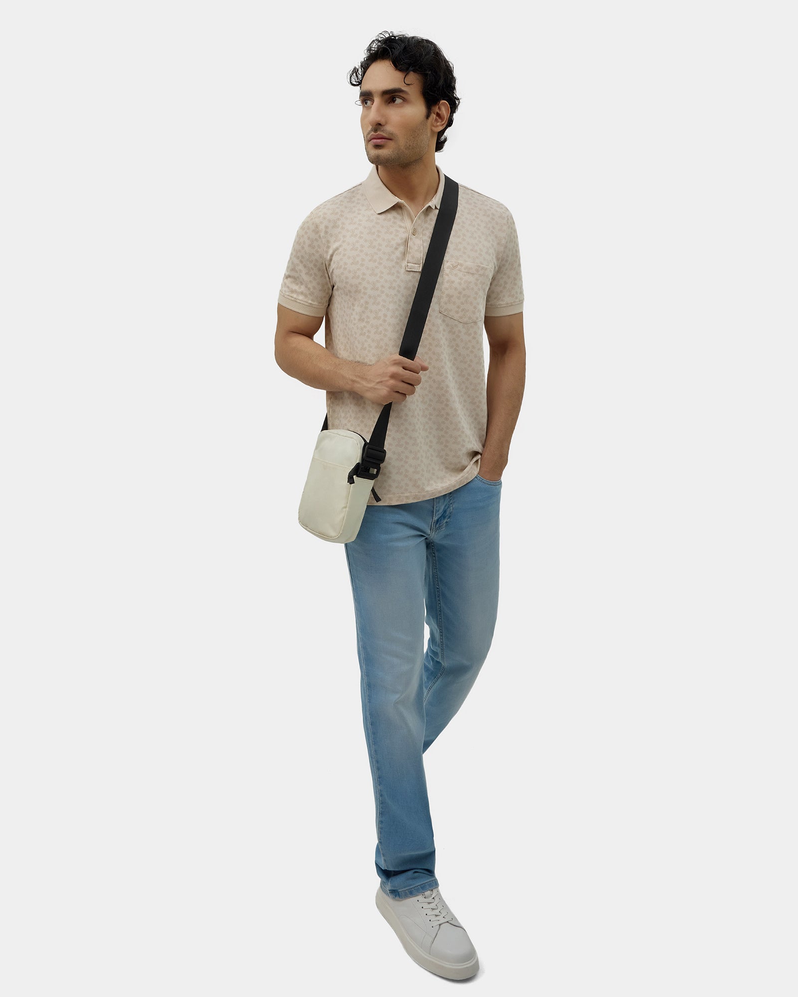 Almond Beige Printed Polo - Jung